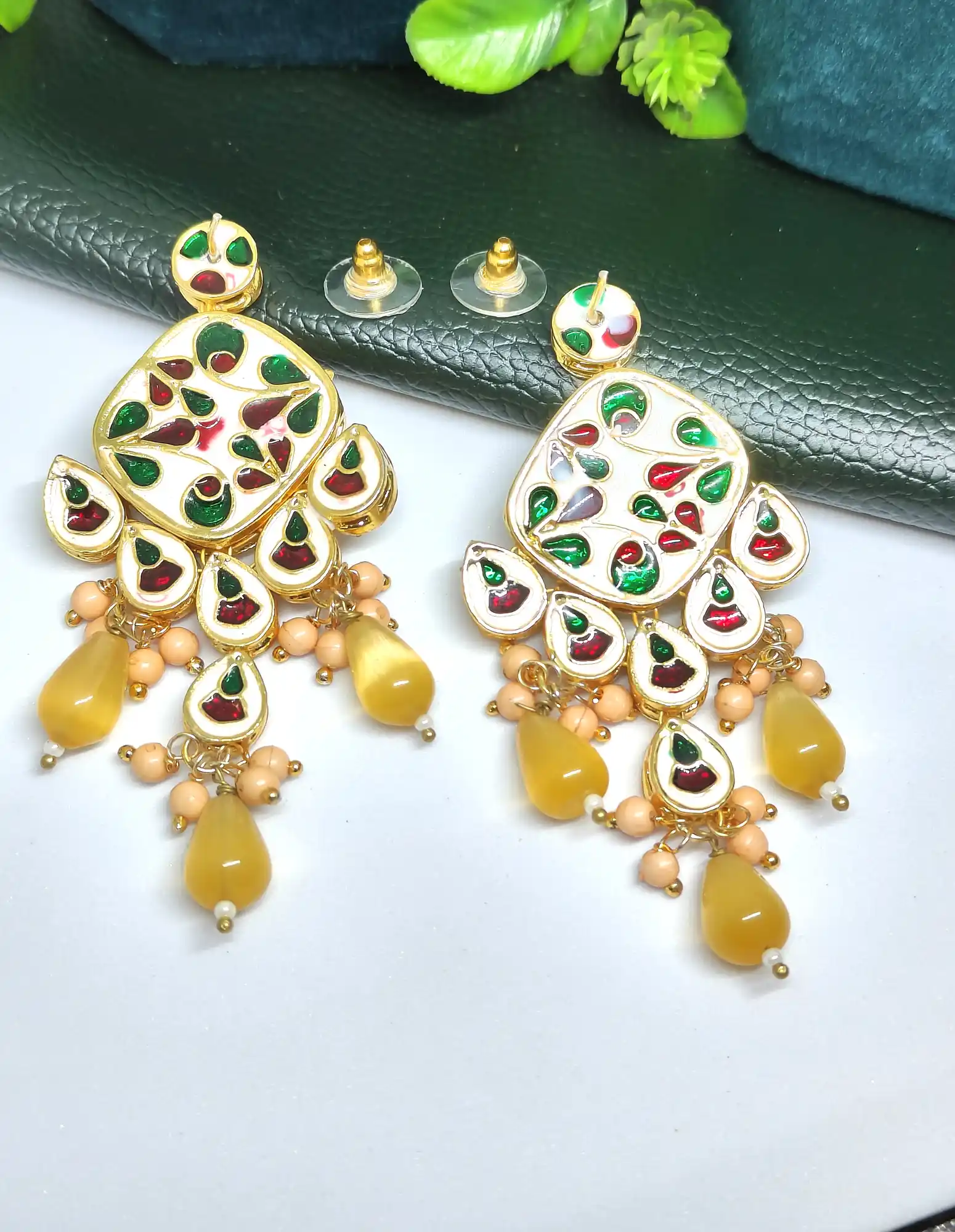 Yellow Monalisa Stone Earrings for Women - Back
