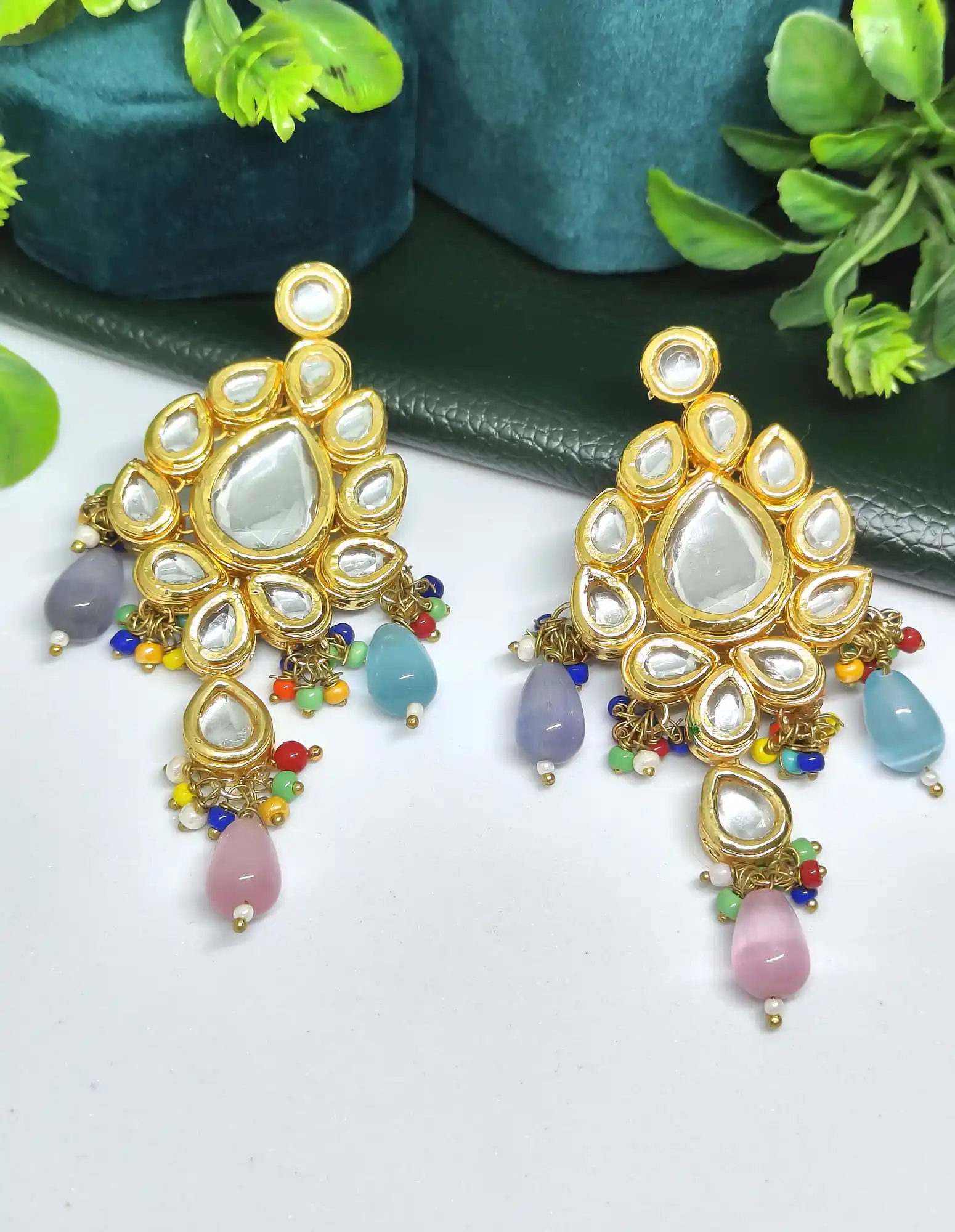 Gold Plated Kundan Meenaakri Earrings for Women