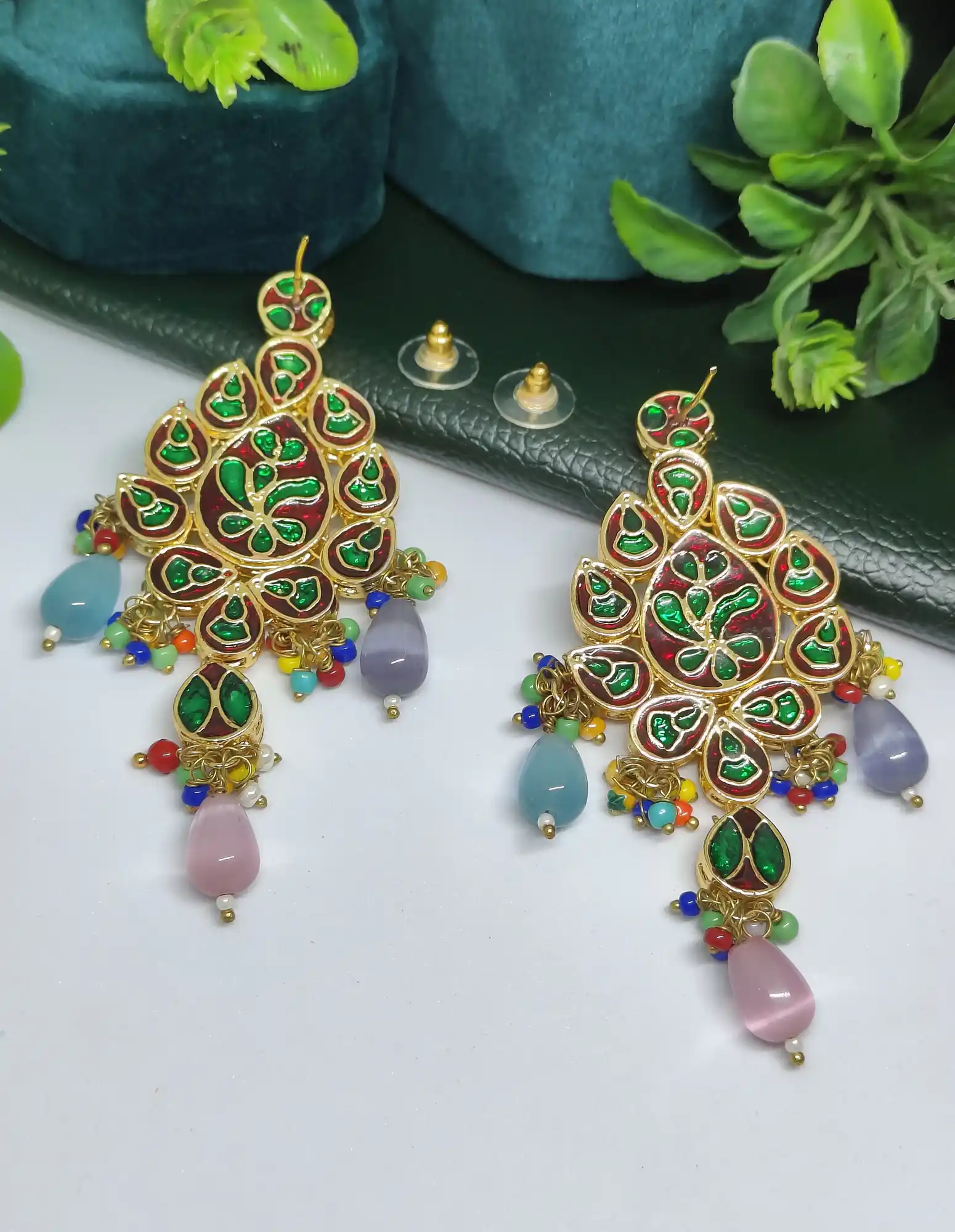 Gold Plated Kundan Meenaakri Earrings-Back Side