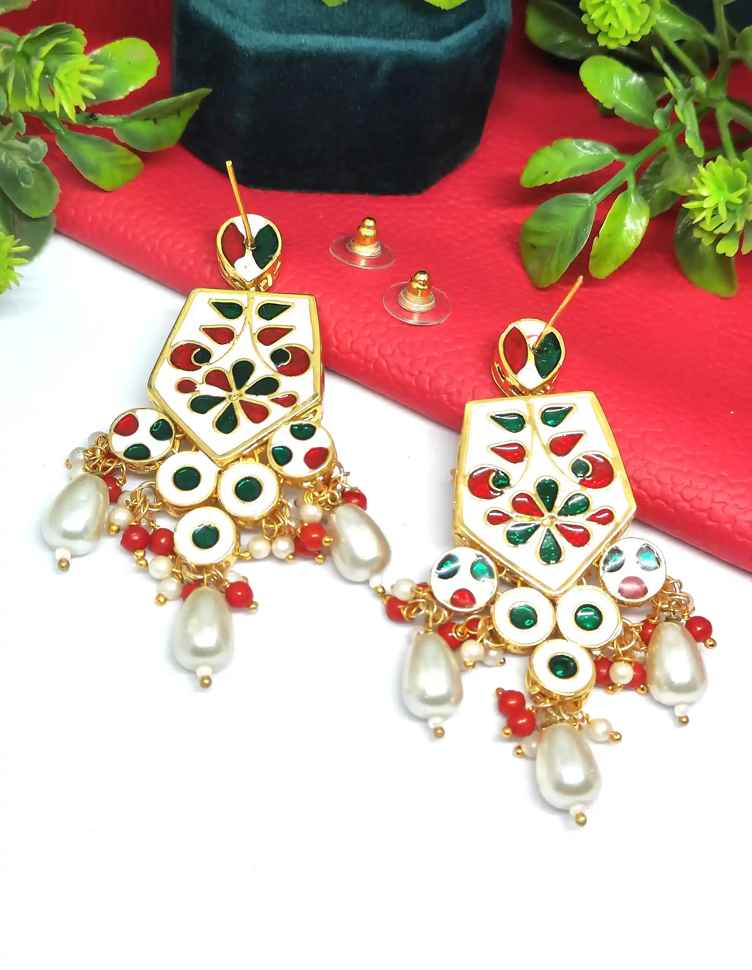 White Drop Meenakari Kundan Earring - Back View