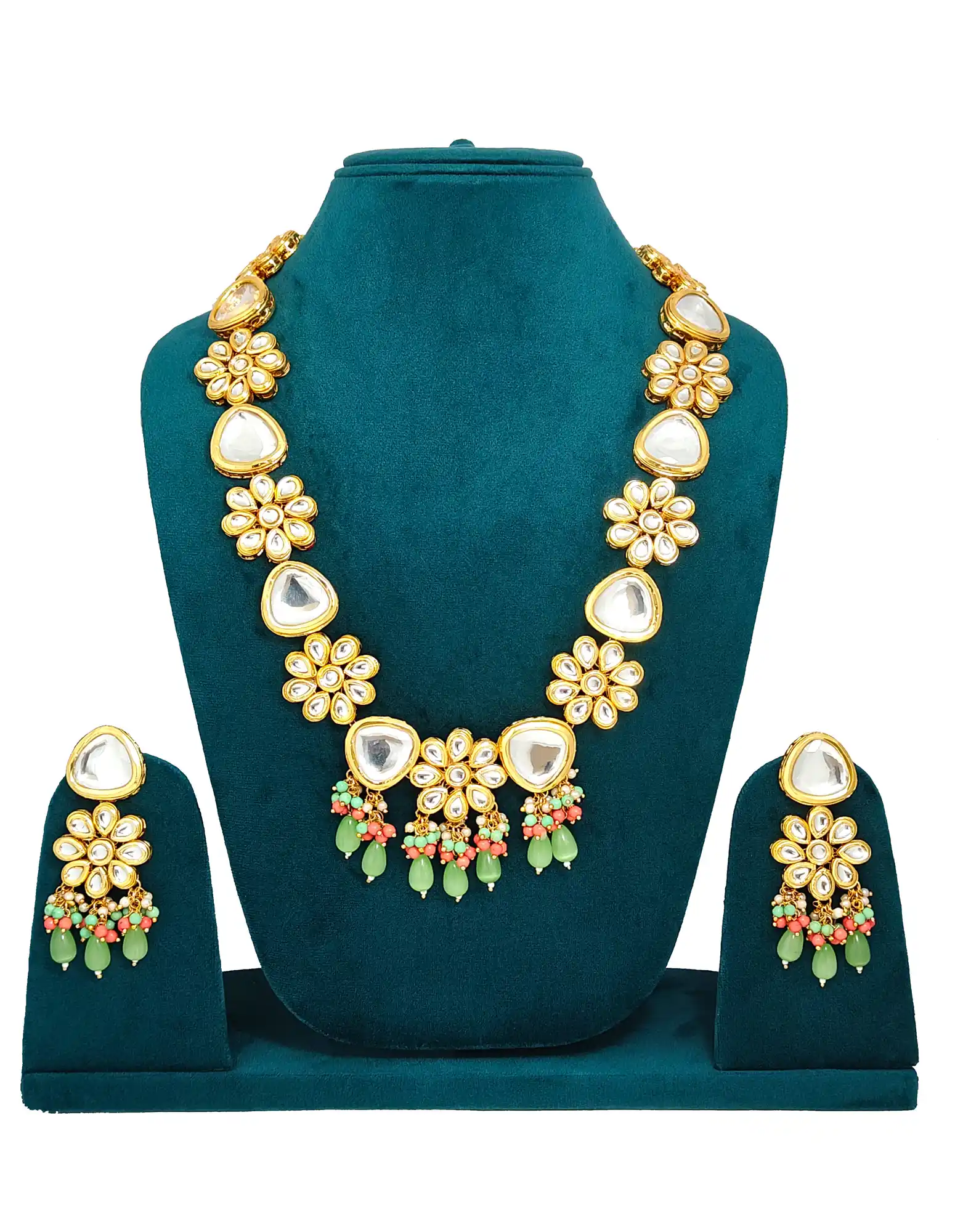 Meenakari Kundan Mint Green Monalisa Set - for jewellery making