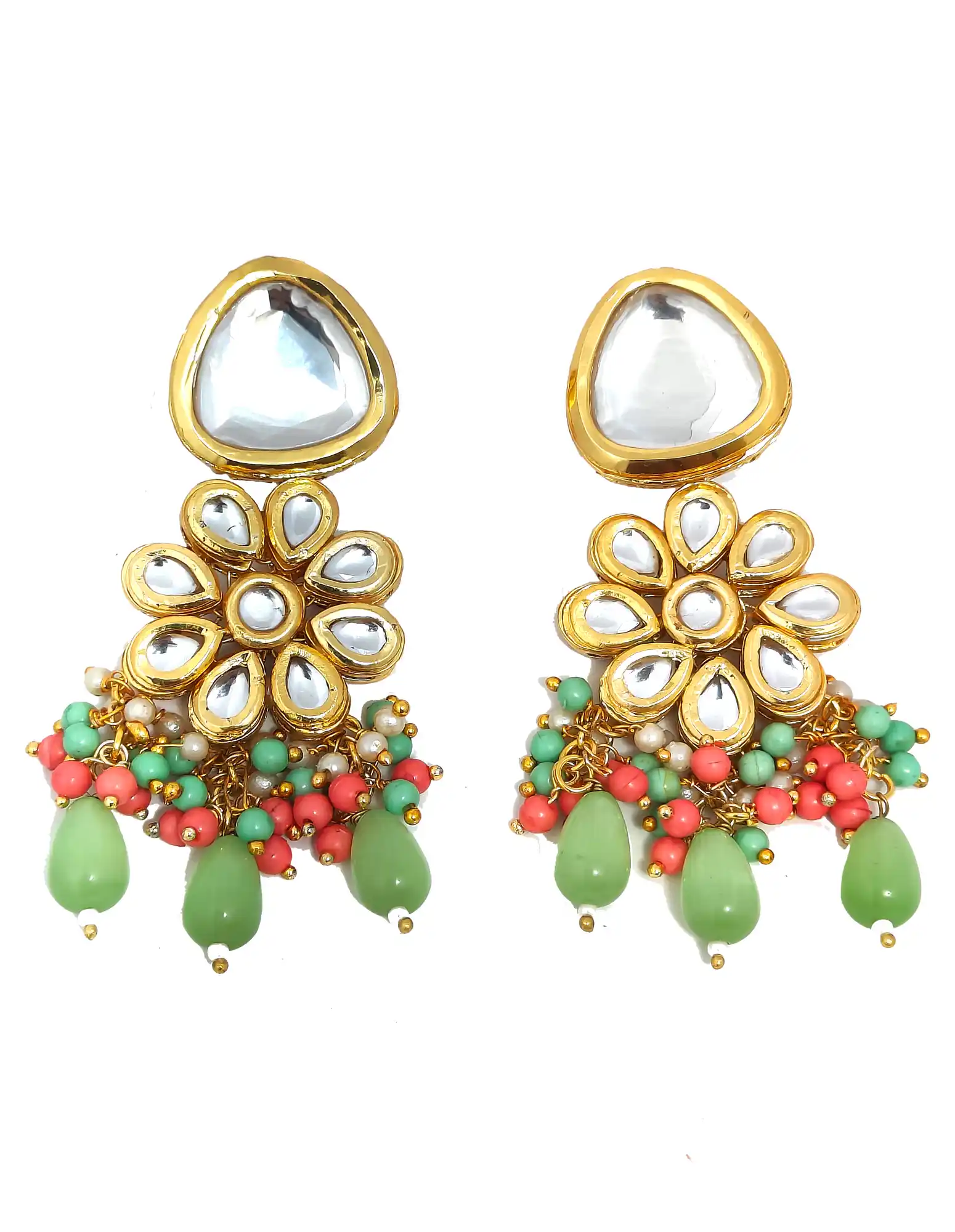 Kundan Mint Green Monalisa Set Front Earring