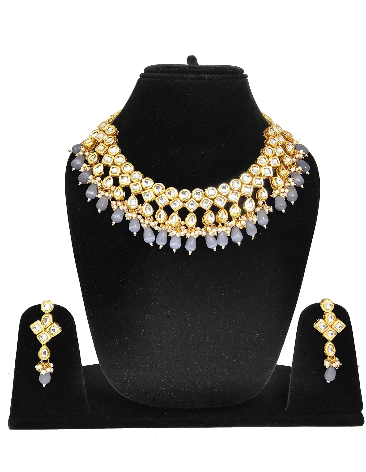 Black Grey Kundan Monalisa Kundan Set