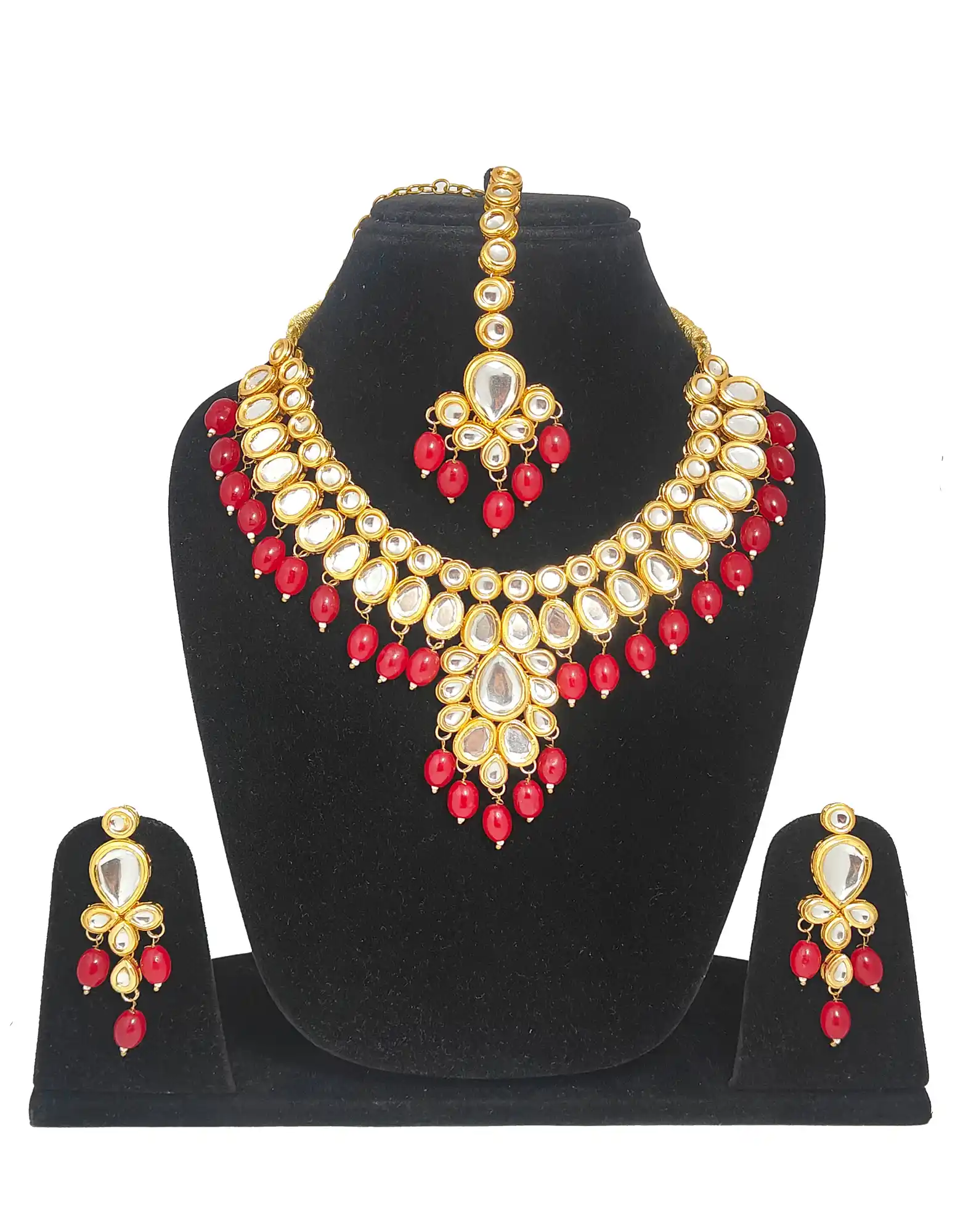 Kundan Red Beaded Meenakari Necklace Set