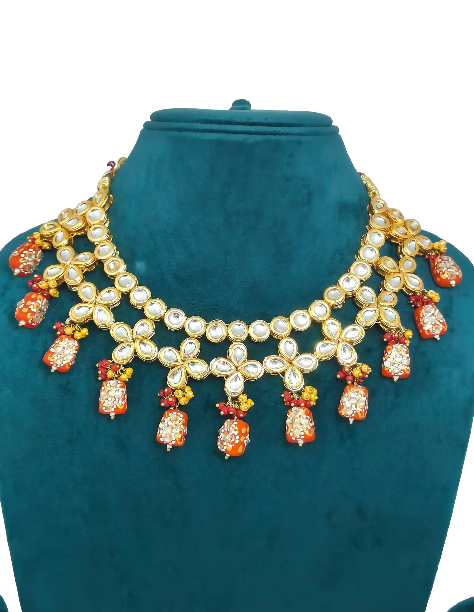 Main of Orange Thuble Beaded Kundan Necklace Set - for jewellery making