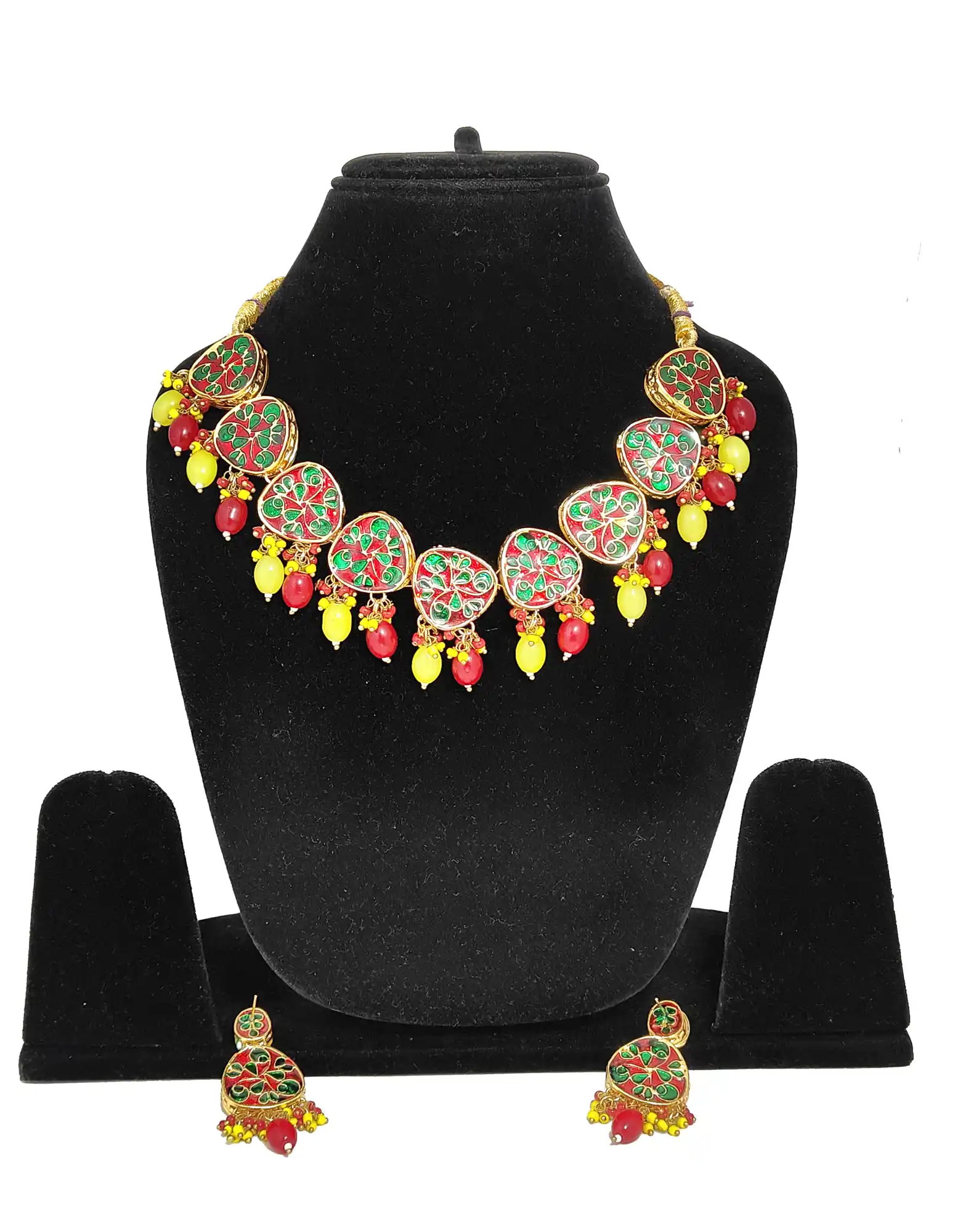 Red and Yellow Kundan Necklace - Back View