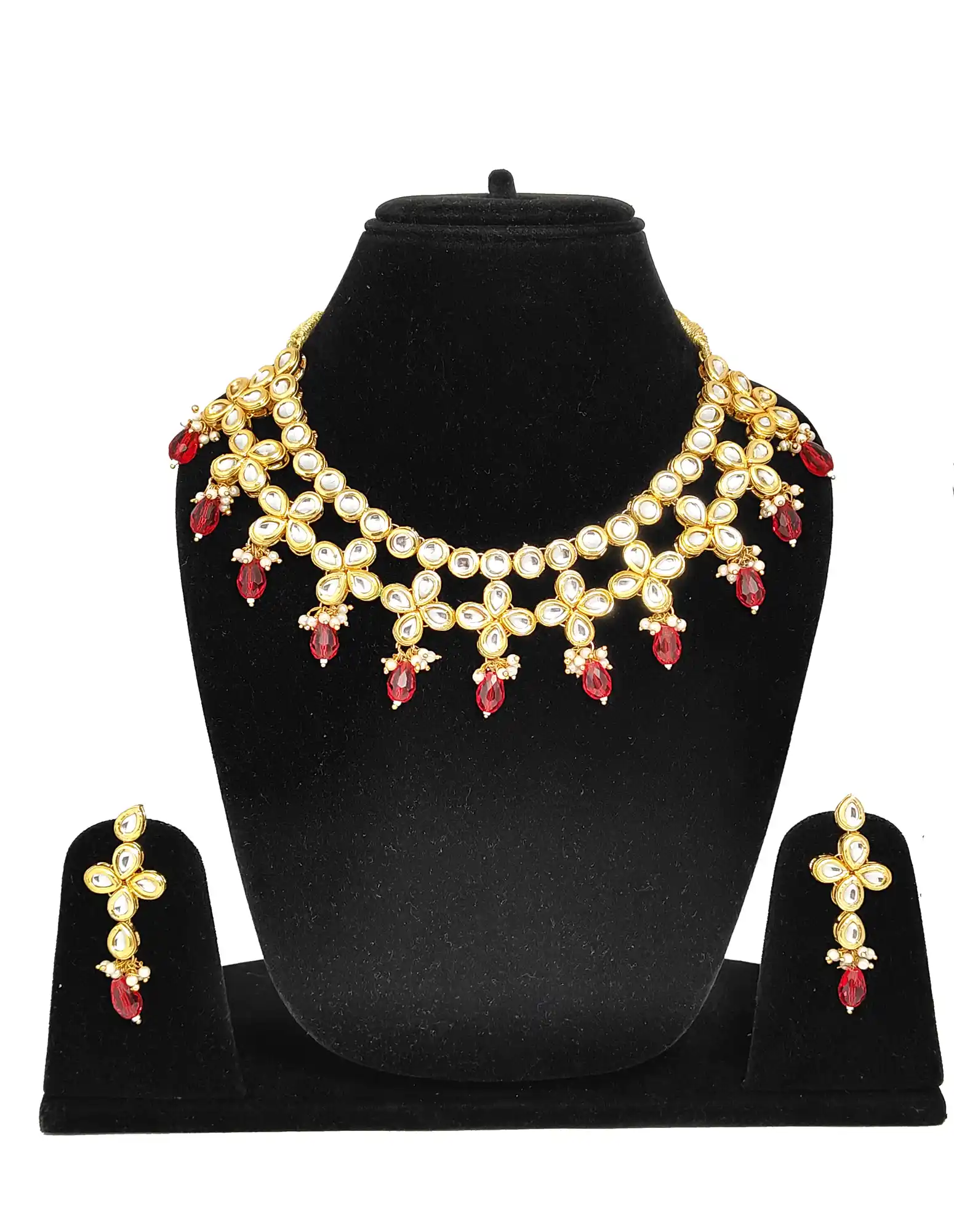 Red Crystal Meenaakri Kundan Necklace Set - for jewellery making