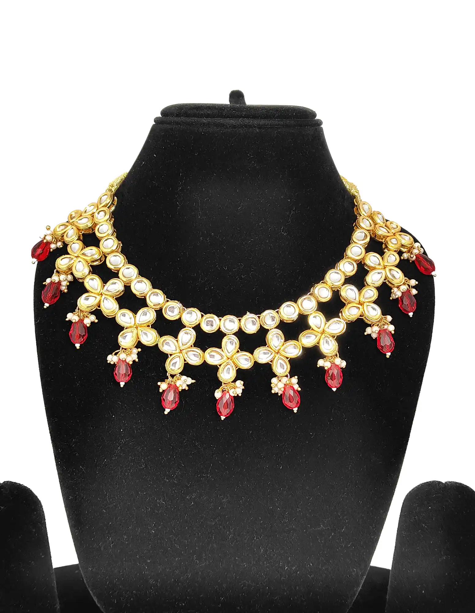 Red Meenaakri Kundan Necklace Set Front - for jewellery making