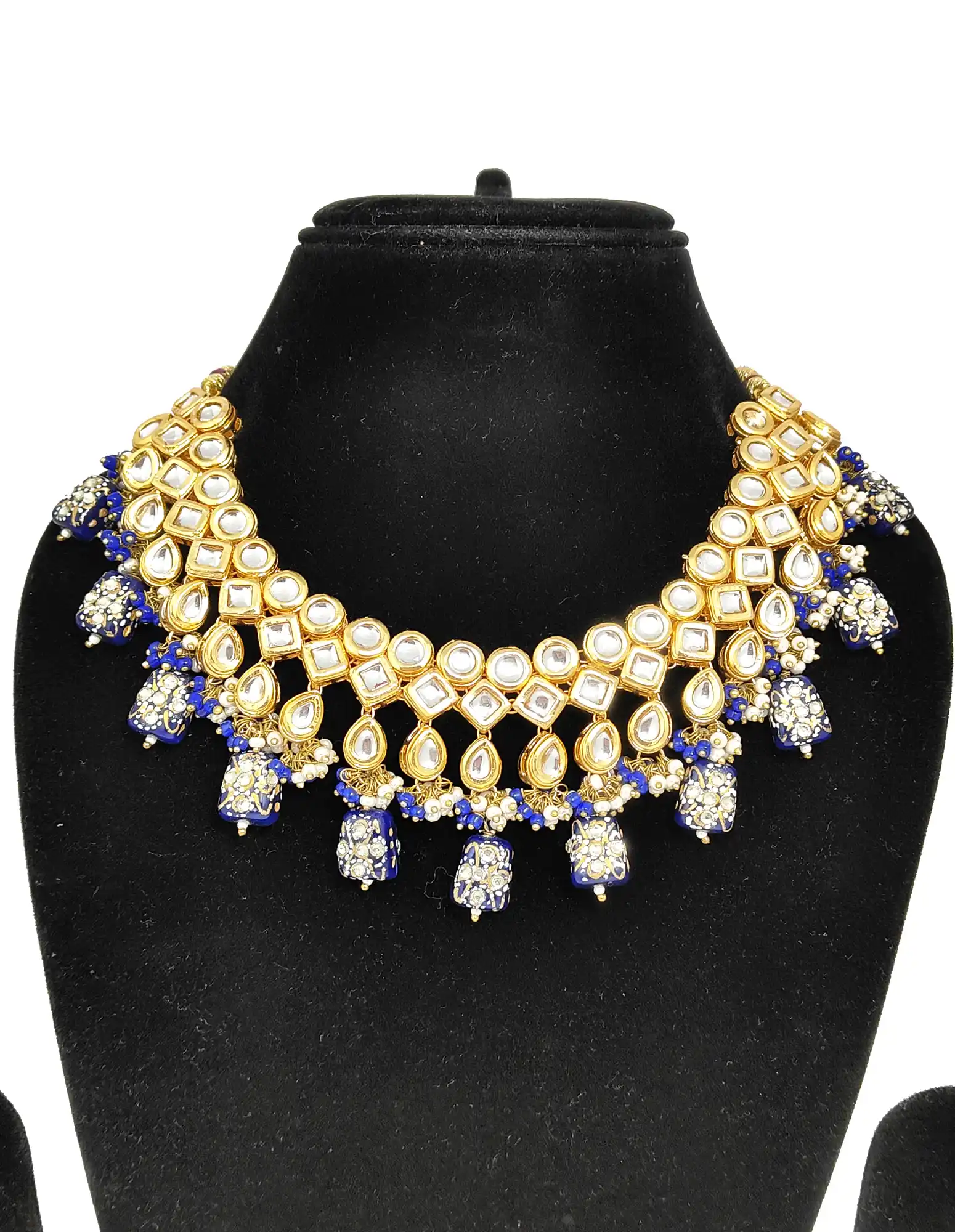 Kundan Studded Three Layer Necklace Set - Front - for jewellery making