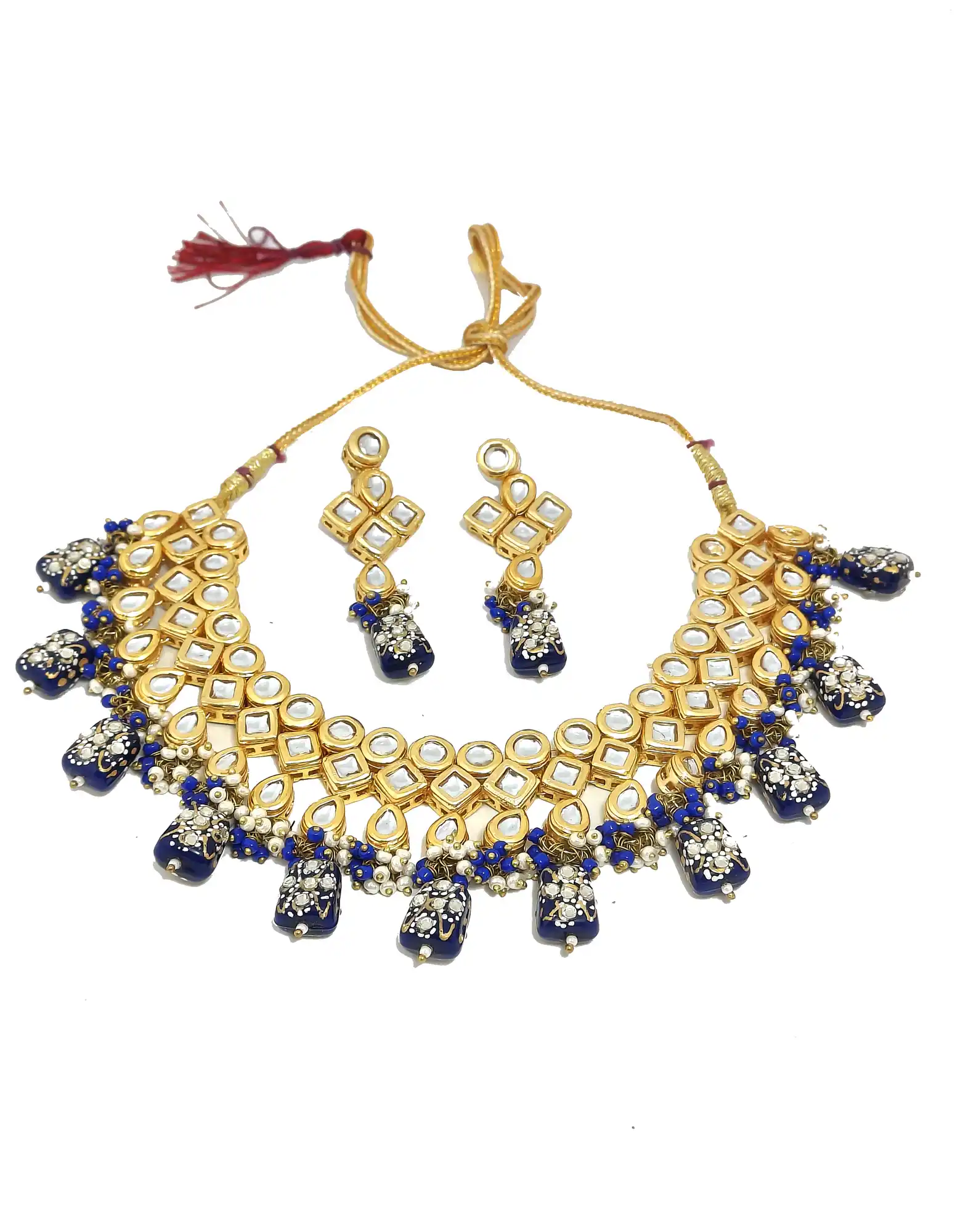 Main view Kundan Three Layer Necklace Set - Blue Kundan Three Layer Necklace - Image 4