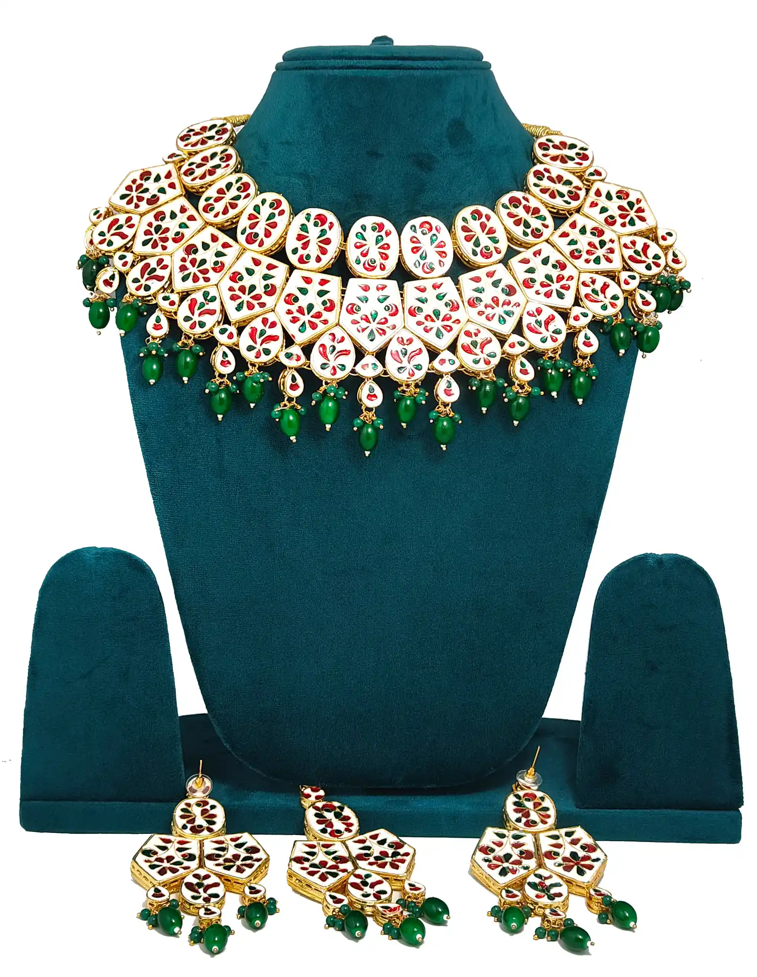 Green Kundan Bridal Necklace Set - Back View - for jewellery making