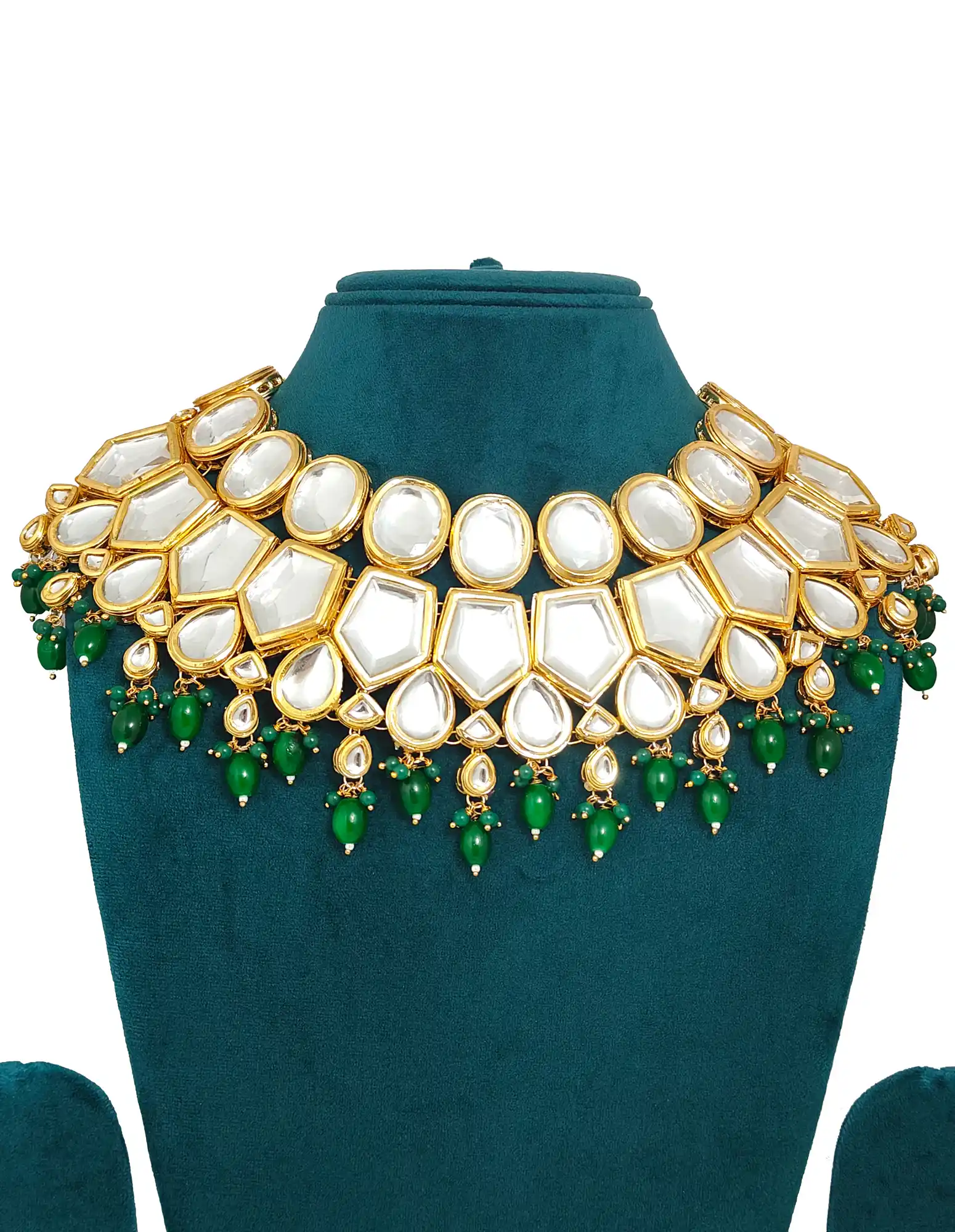 Green Kundan Bridal Necklace Set - Front Necklace - Green Kundan Bridal Jewellery - Image 3
