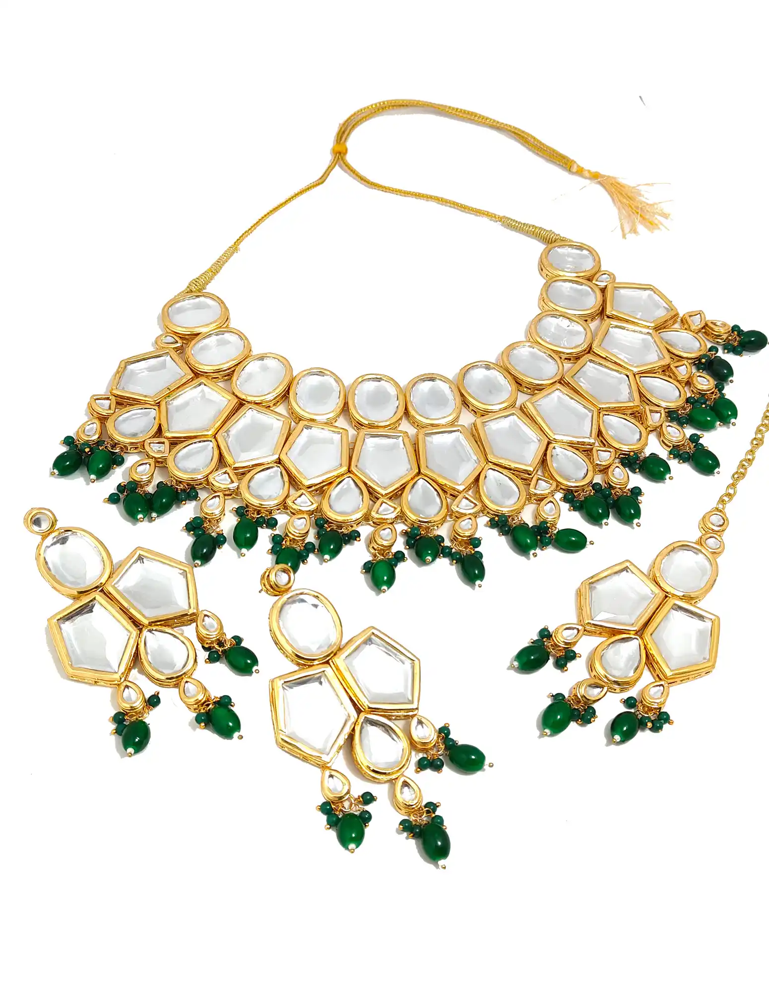 Green Kundan Bridal Necklace Set - Main Necklace - Green Kundan Bridal Jewellery - Image 4