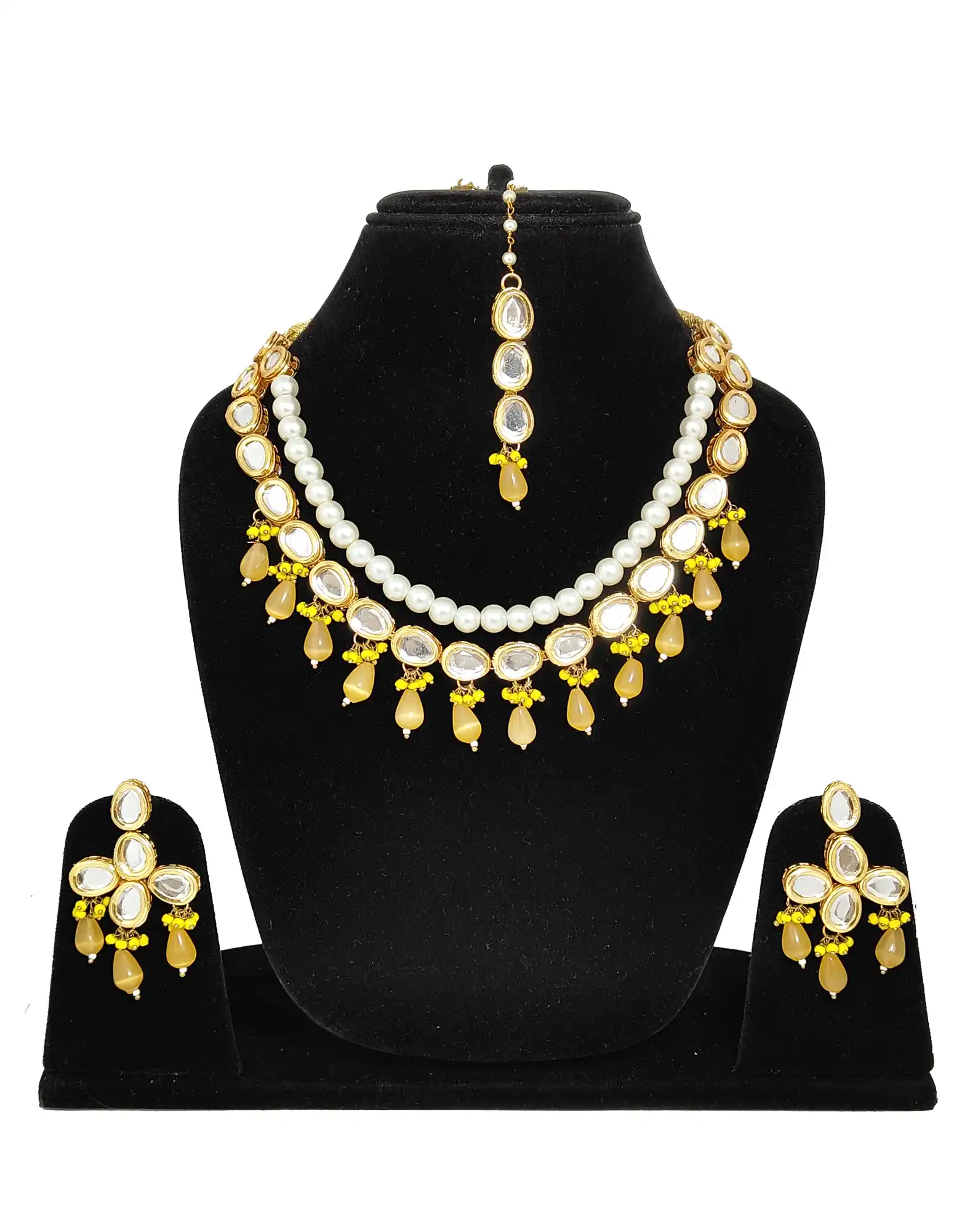 Yellow Pearl Kundan Set