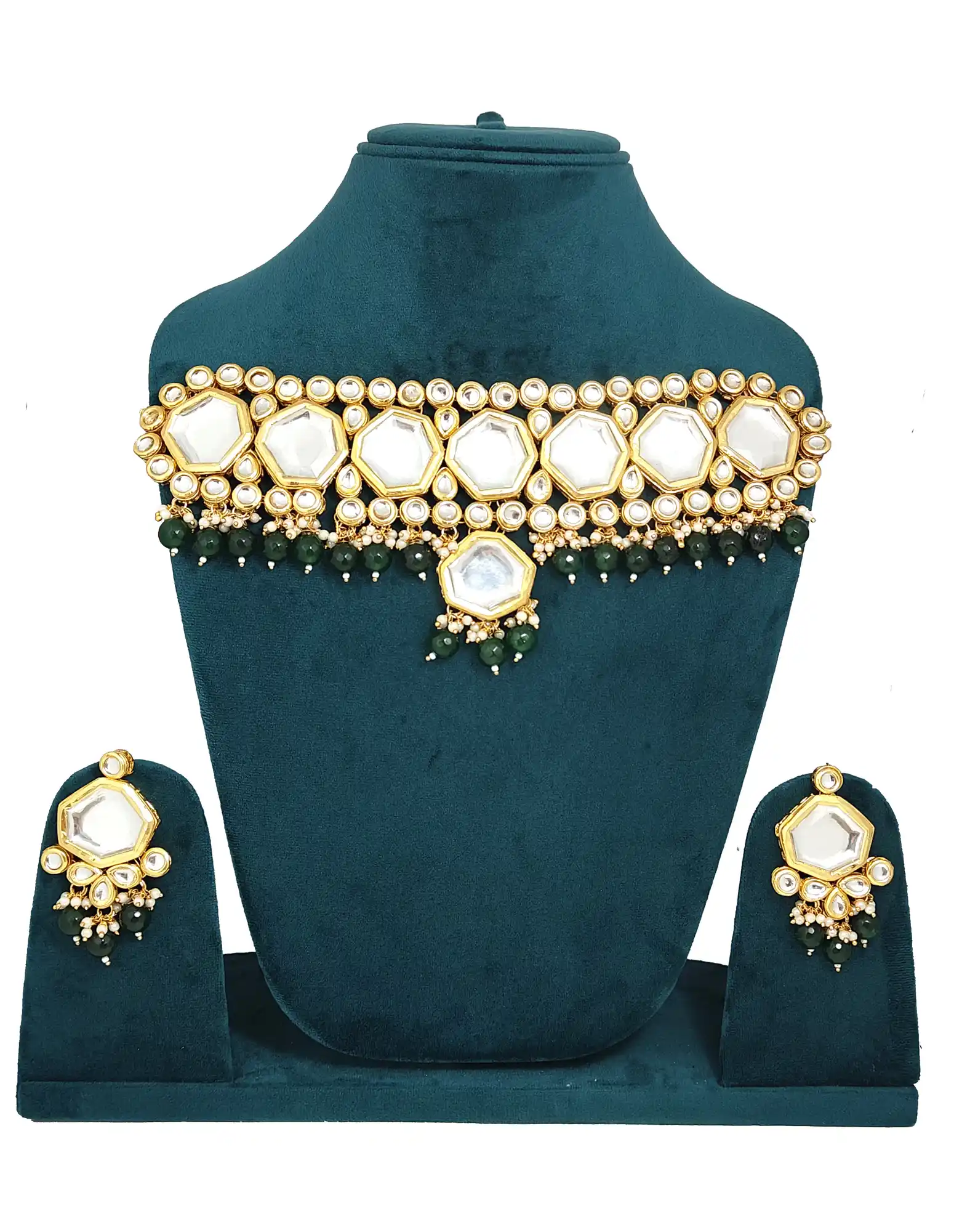 Back Meenakari Green Kundan Choker Set for Women - for jewellery making