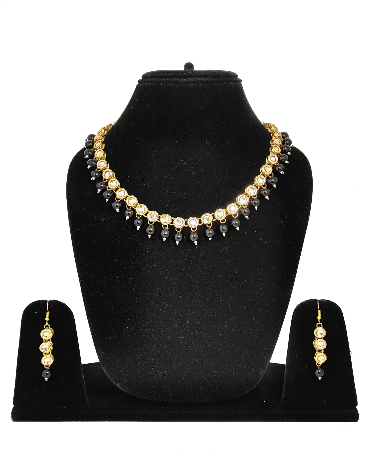 Black Stone Kundan Meenakari Necklace