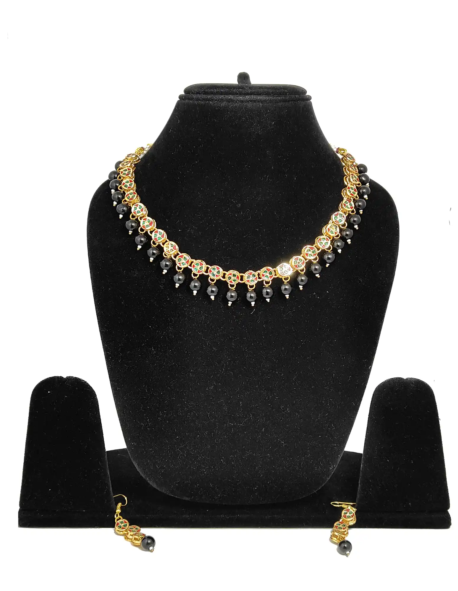 Black Stone Kundan Meenakari Necklace - Back View