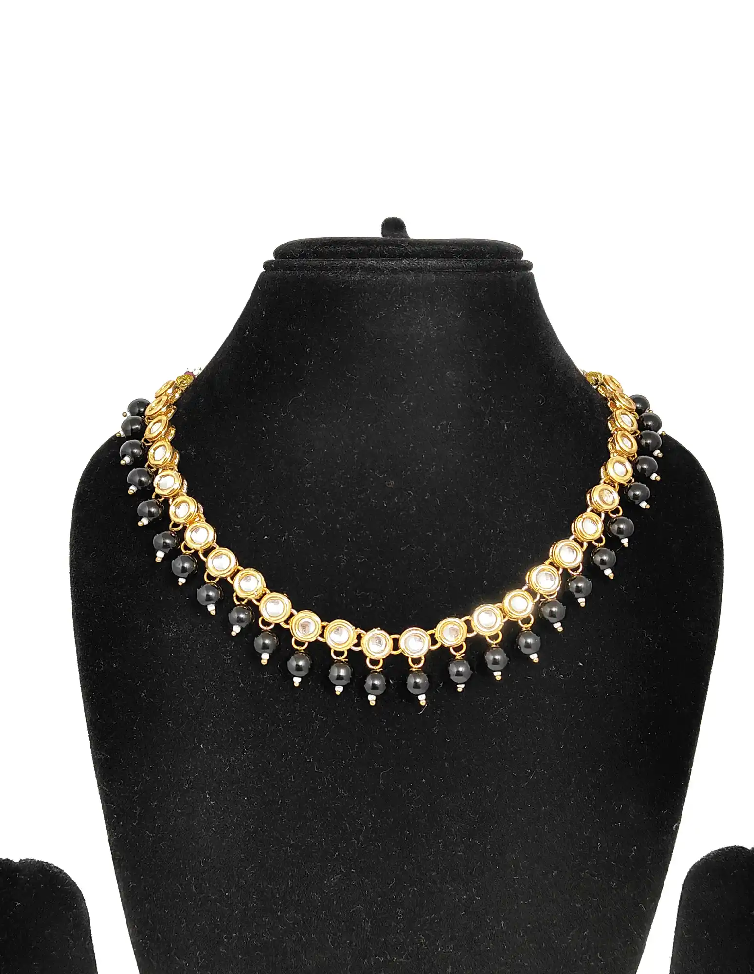Black Stone Kundan Meenakari Necklace - Front View - Black Kundan Jewellery - Image 3