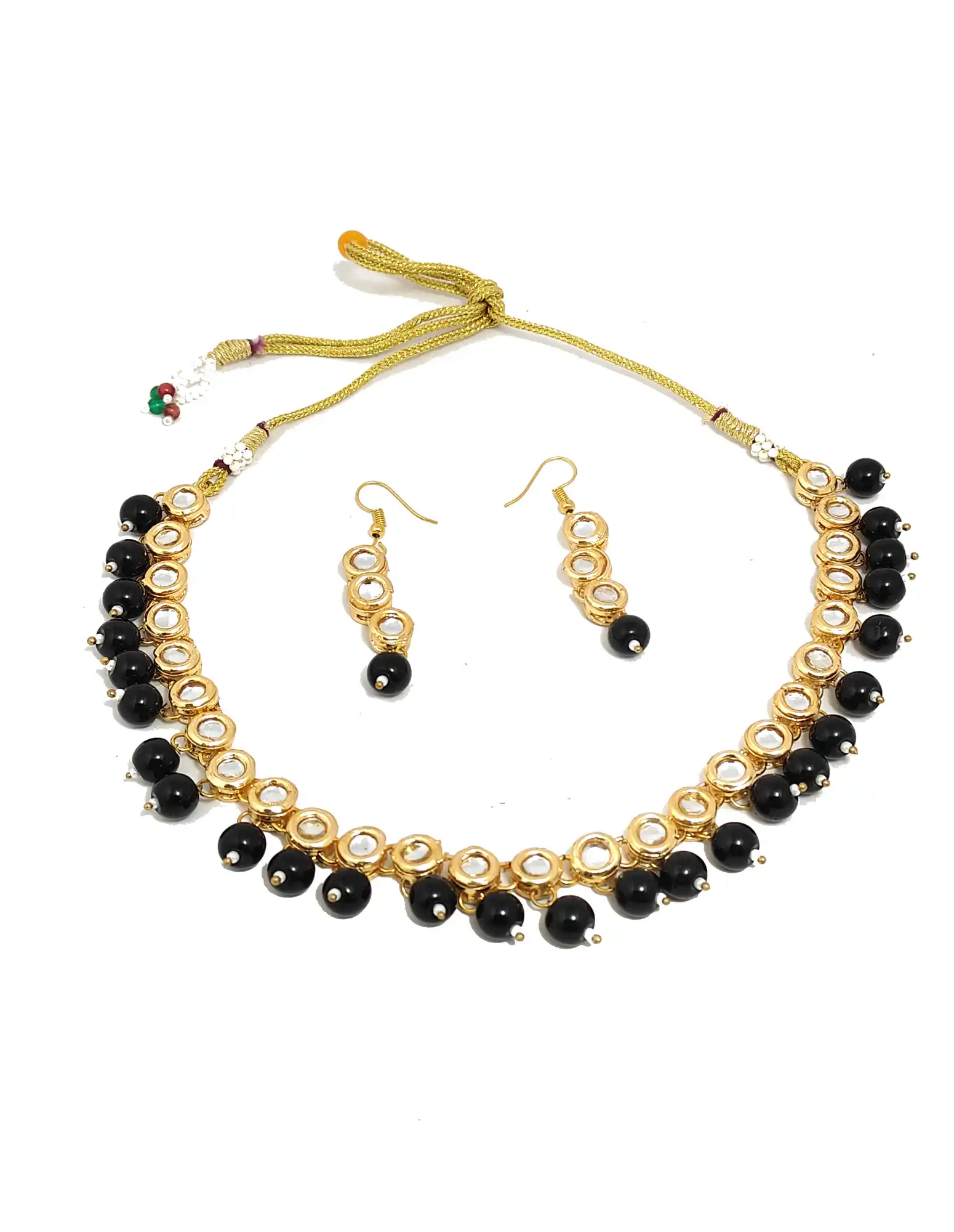 Main VIew of Black Stone Kundan Meenakari Necklace - Black Kundan Jewellery - Image 4