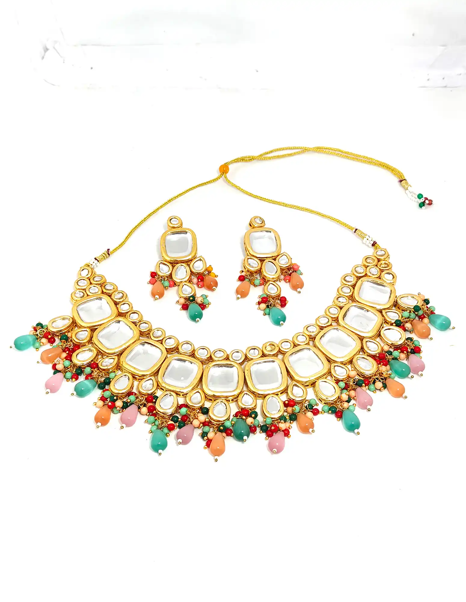 Multicolor Monalisa Kundan Necklace Set - Multicolor Multicolor Kundan Necklace Set - Image 4
