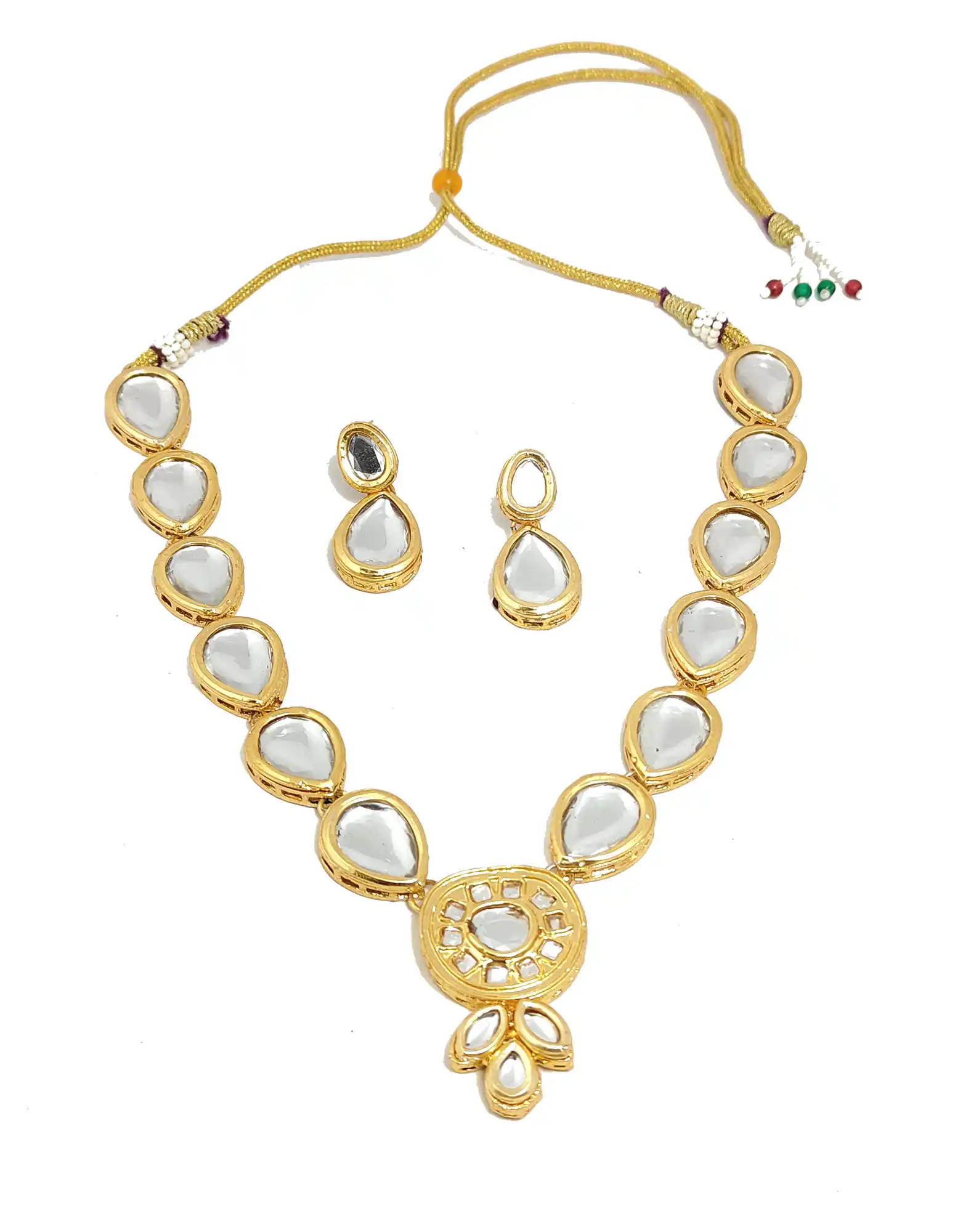 Main ViewGold Plated Traditional Kundan Locket Set - Golden Kundan Jewellery - Image 4