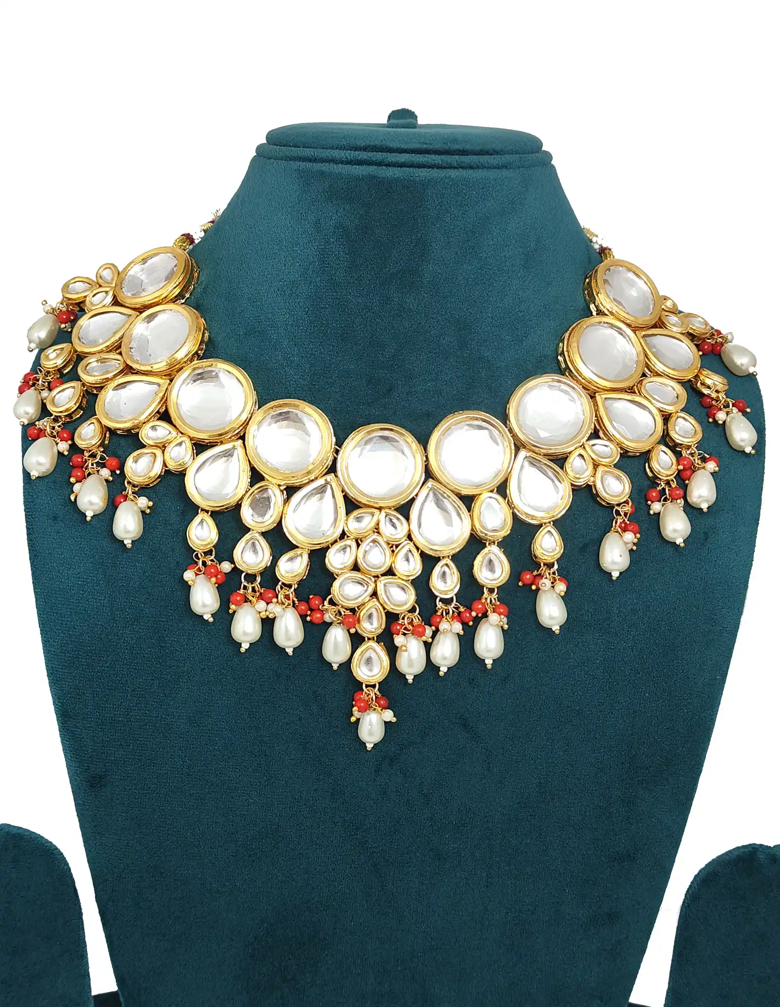 Bridal Necklace Set with White Pearls for Girls - White White Pearls Necklace Set - Image 3