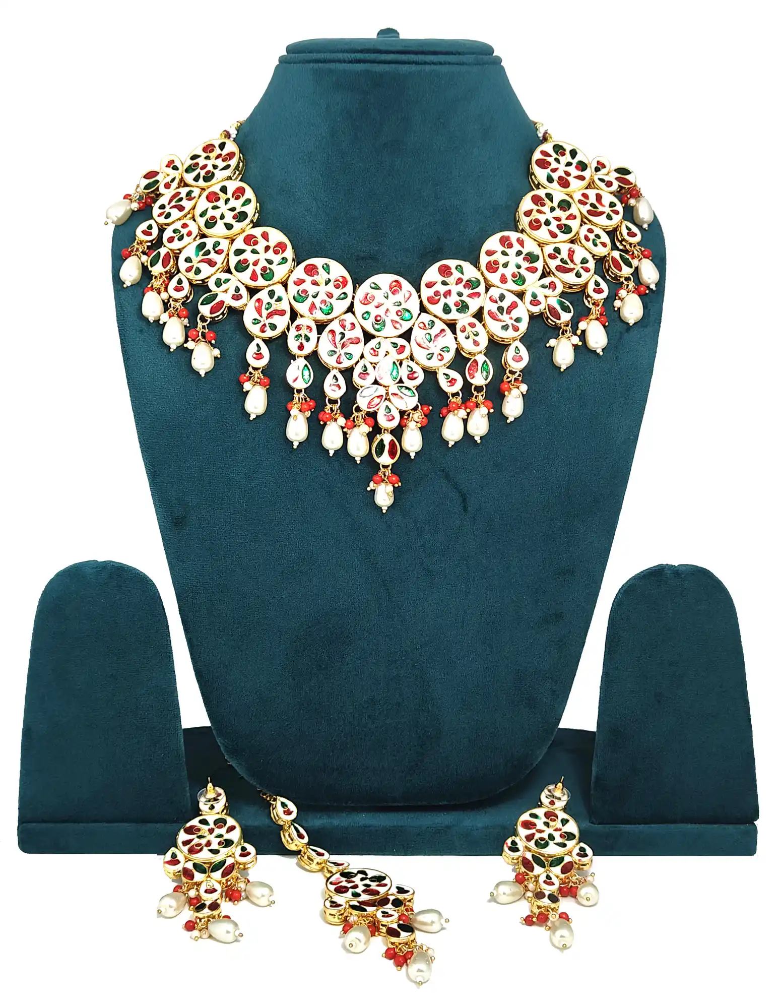 Back of Bridal Necklace Set with White Pearls - White White Pearls Necklace Set - Image 4