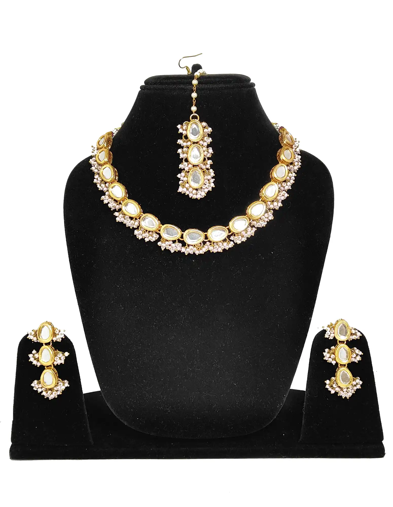 Gold Plated Kundan Choker Set with Light Pink Bead - for jewellery making