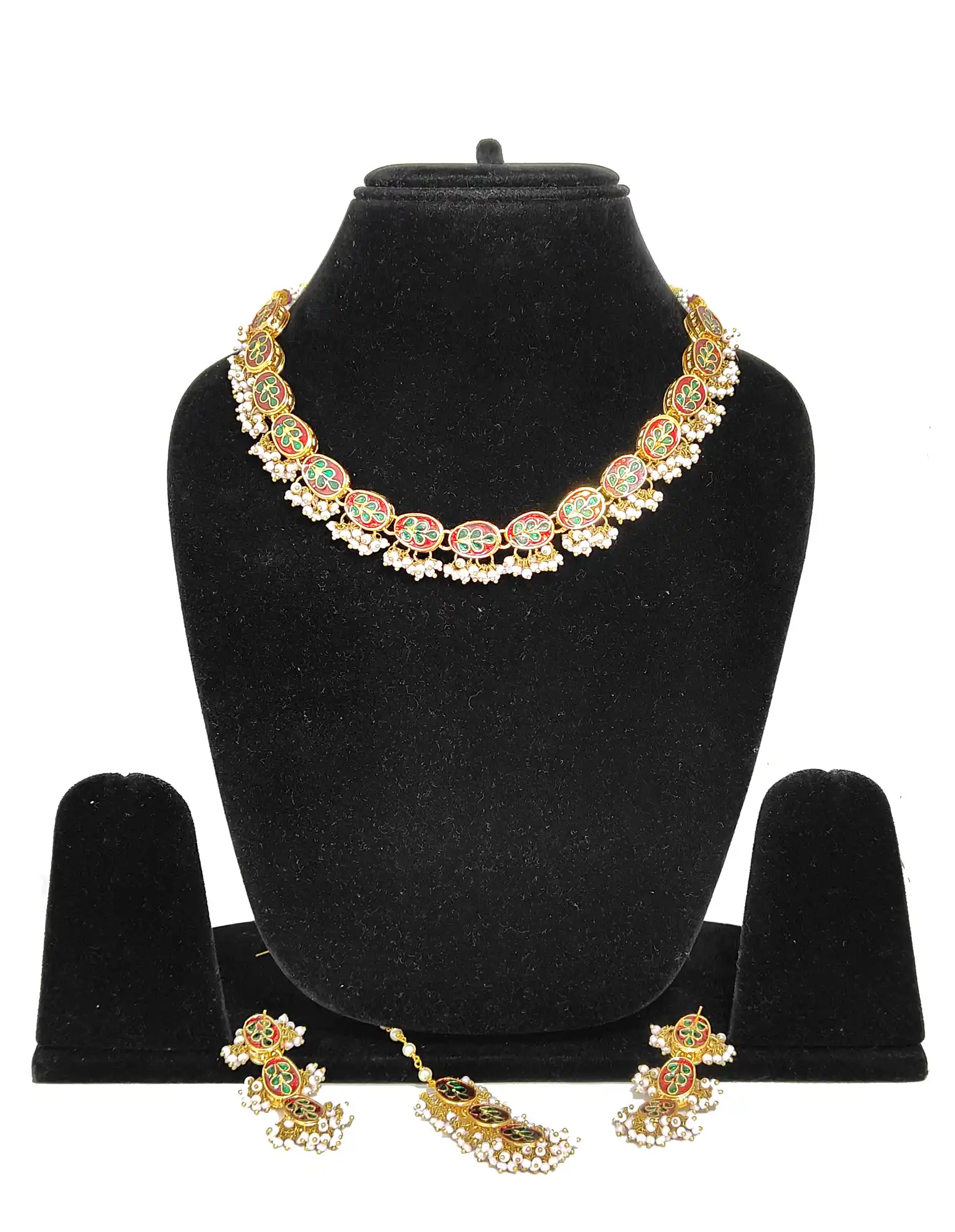 Gold Plated Kundan Choker Set - Back View - Bronze Kundan Jewellery - Image 3