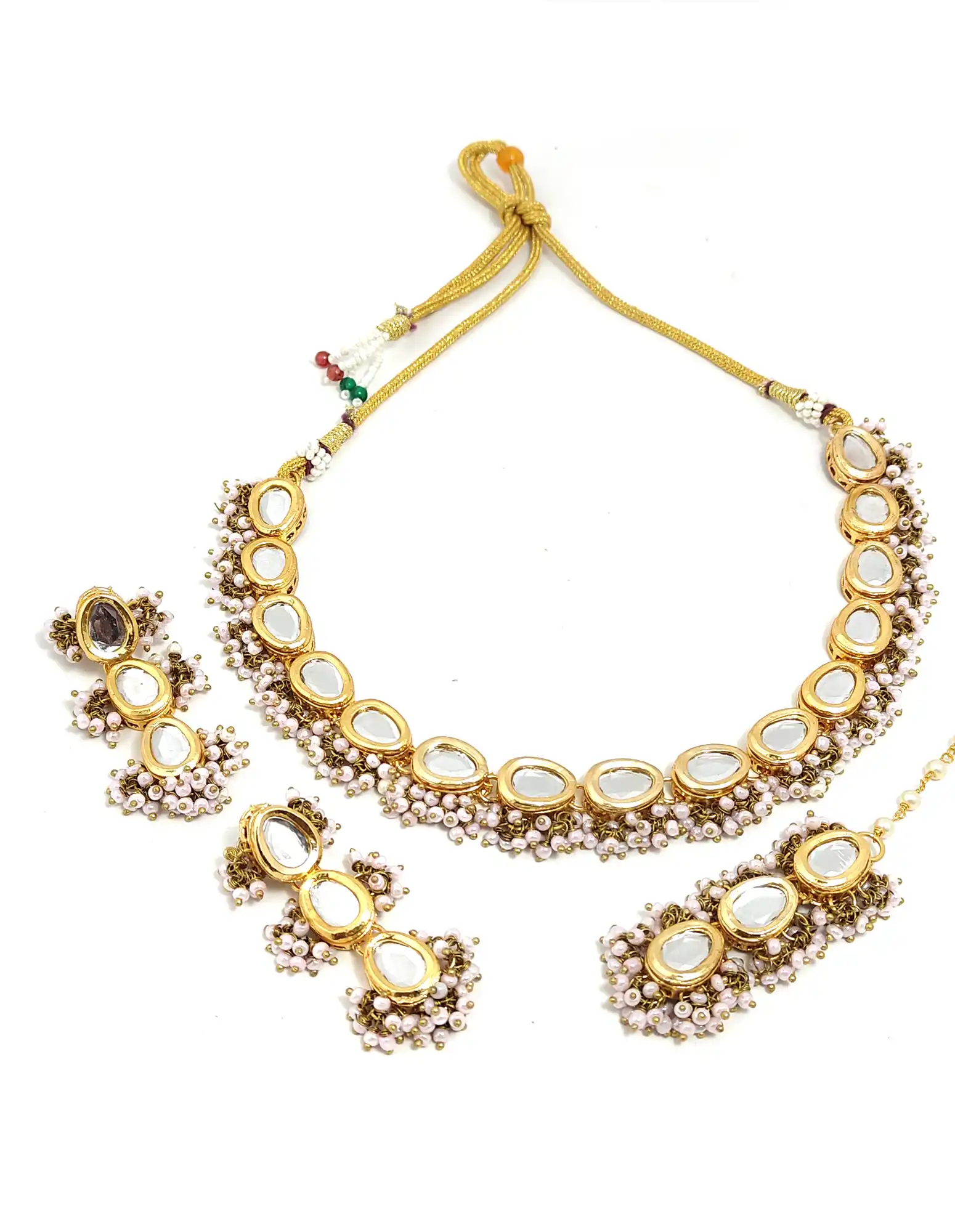 Gold Plated Kundan Choker Set - Main View - Bronze Kundan Jewellery - Image 4