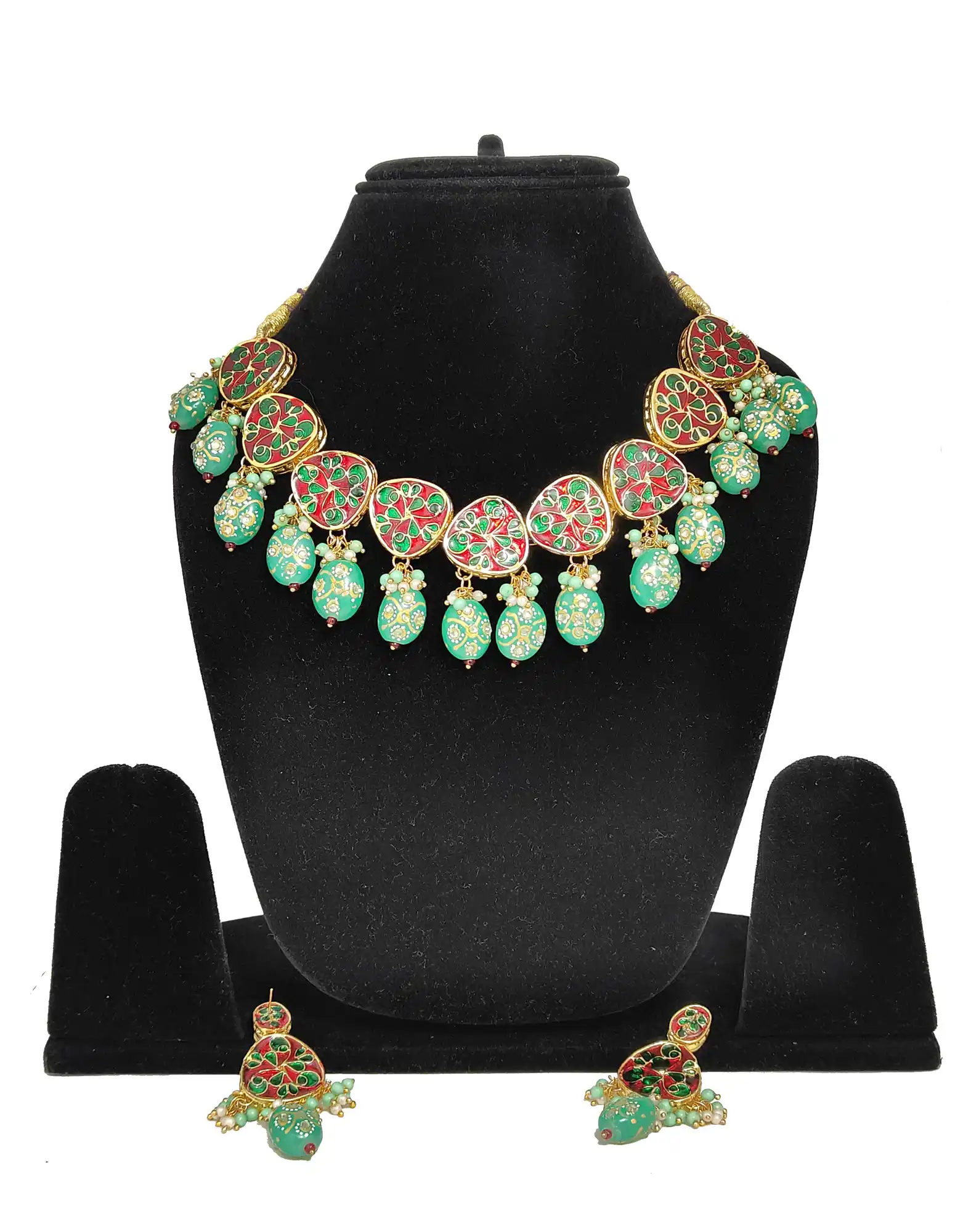 Green Necklace and Earring Set- Back View