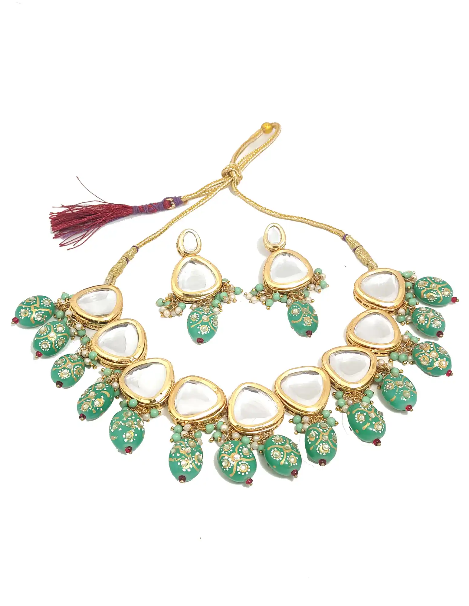 Green Necklace and Earring Set-Necklace Front View - Green Green Necklace and Earring Set - Image 3