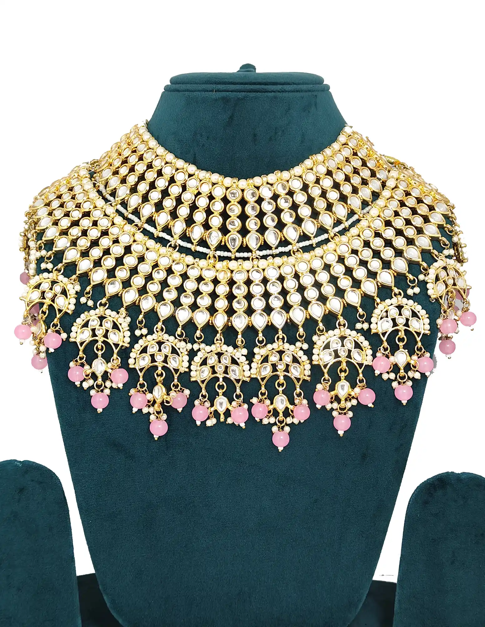 Heavy Bridal Pink Jewellery Sets - Main - Red Kundan Jewellery - Image 3