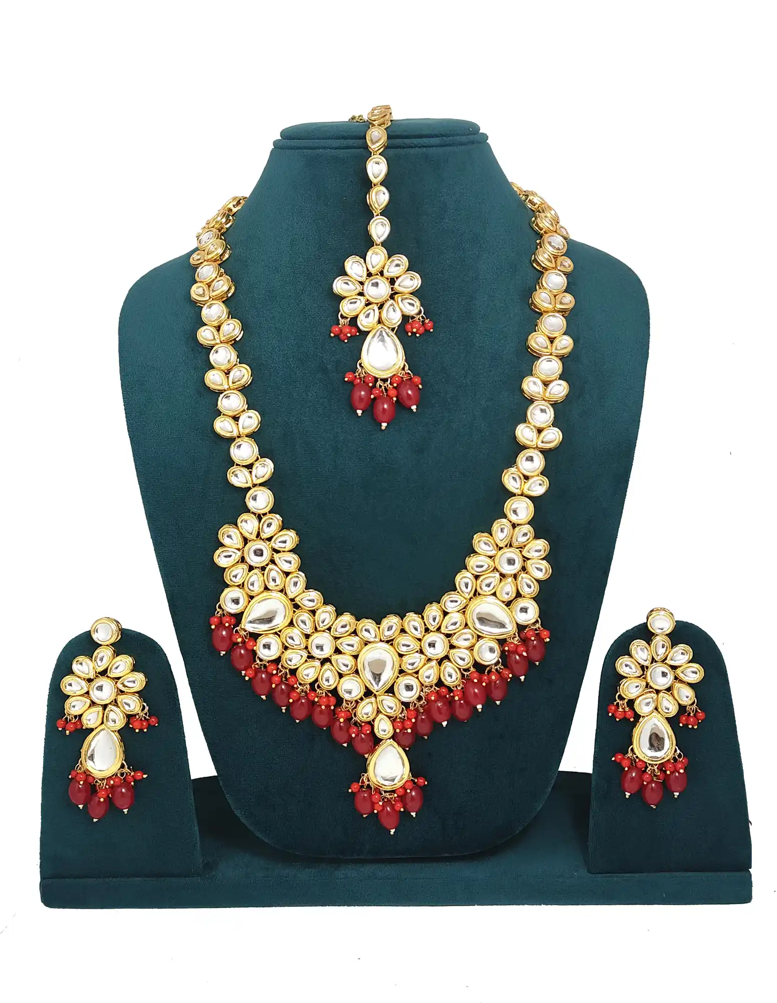 Kundan Necklace set with Red Beads - for jewellery making