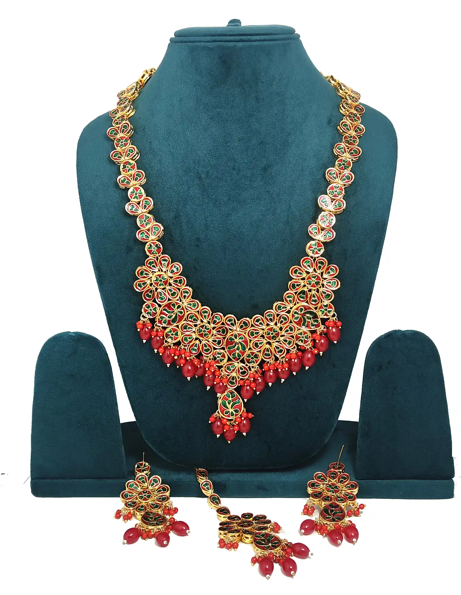 Kundan Necklace set with Red Beads - Back View - for jewellery making