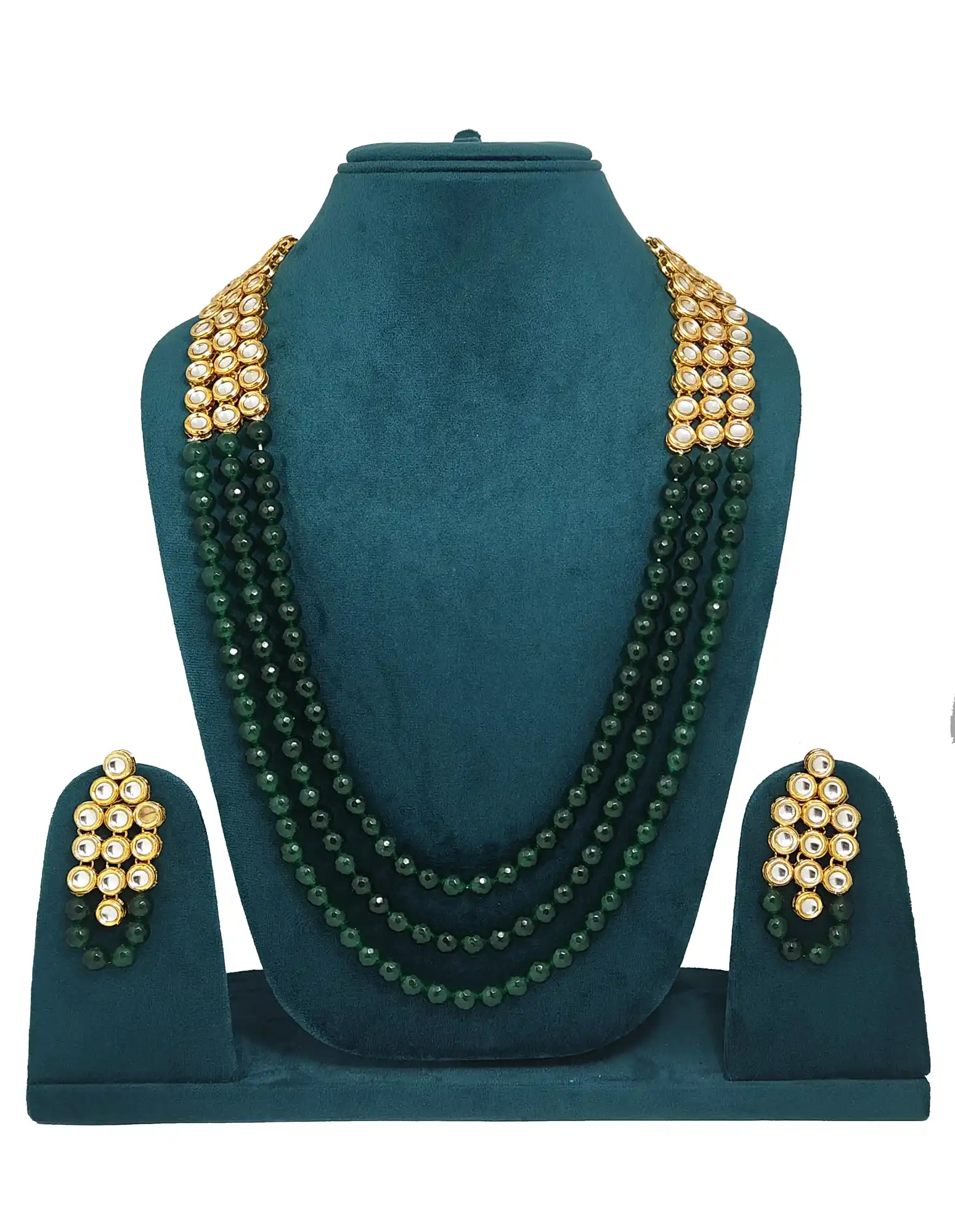 Long Haar Green Beads Necklace Set