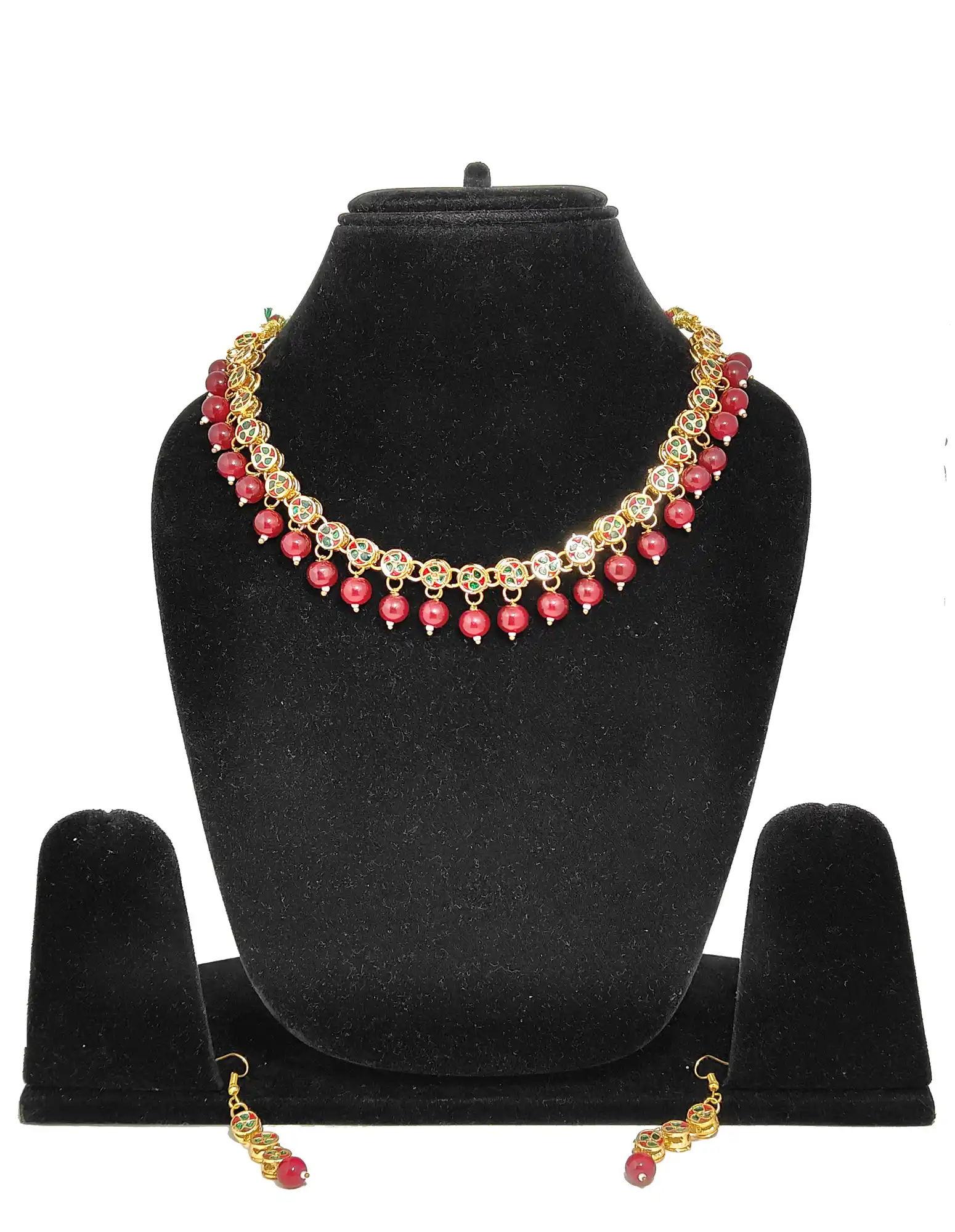 Studded Red Single Layer- Back View of Neckalce