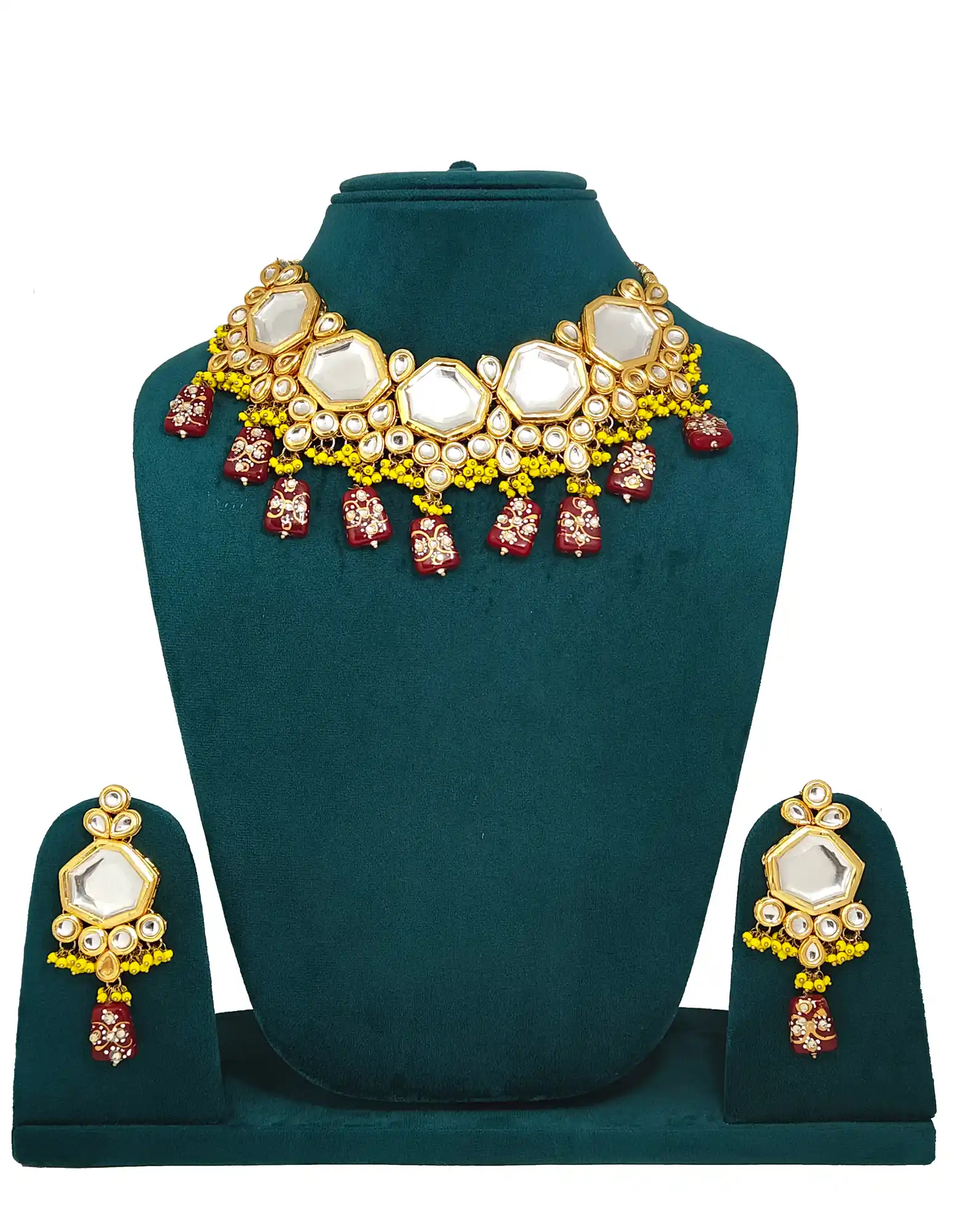 Maroon Kundan Pearl Bridal Necklace - for jewellery making
