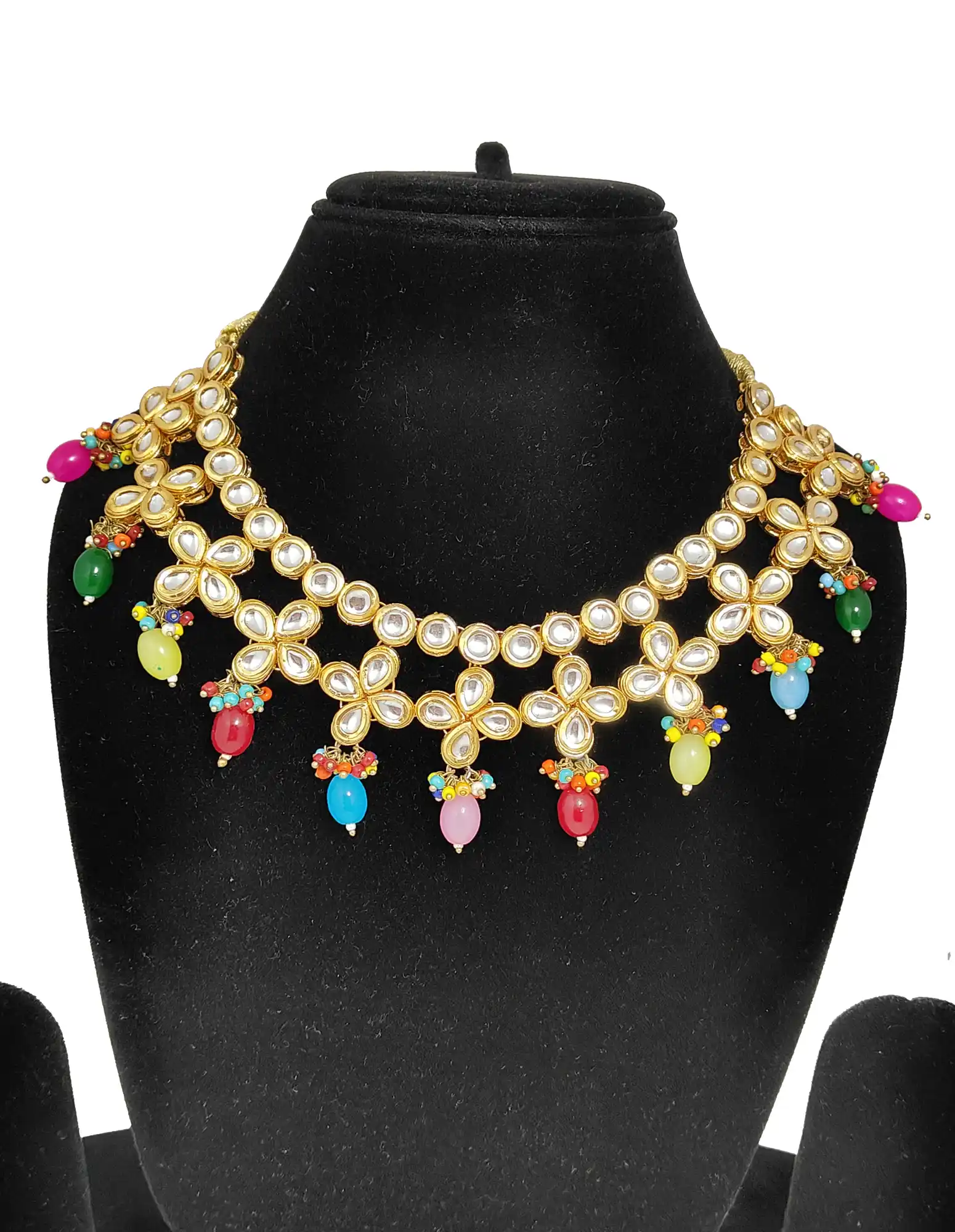 Multicolor Stone Necklace Set - Multicolor Kundan  Multicolor Necklace Set - Image 3