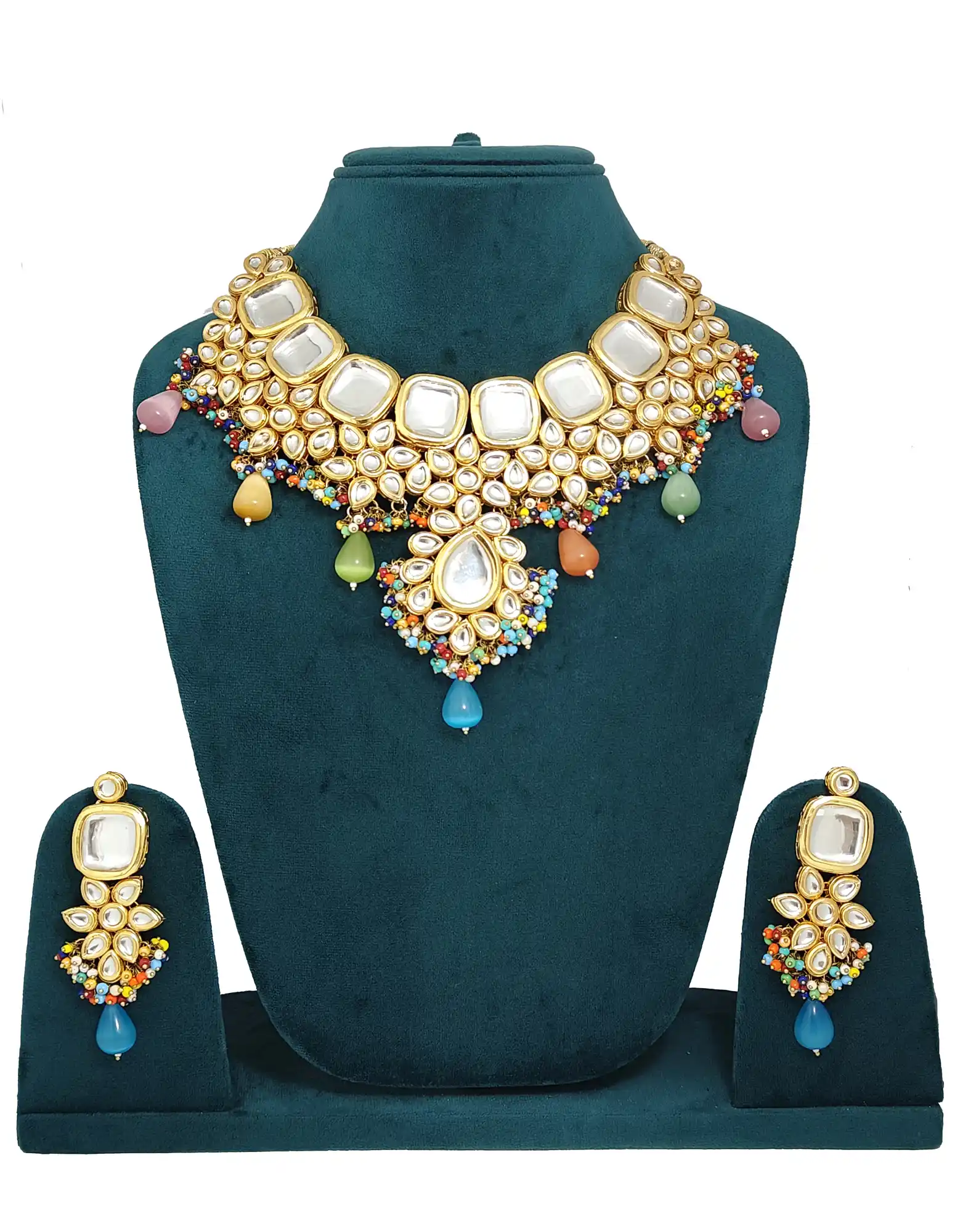 Front View of Monalisa Stone Meenakari Kundan Set - for jewellery making