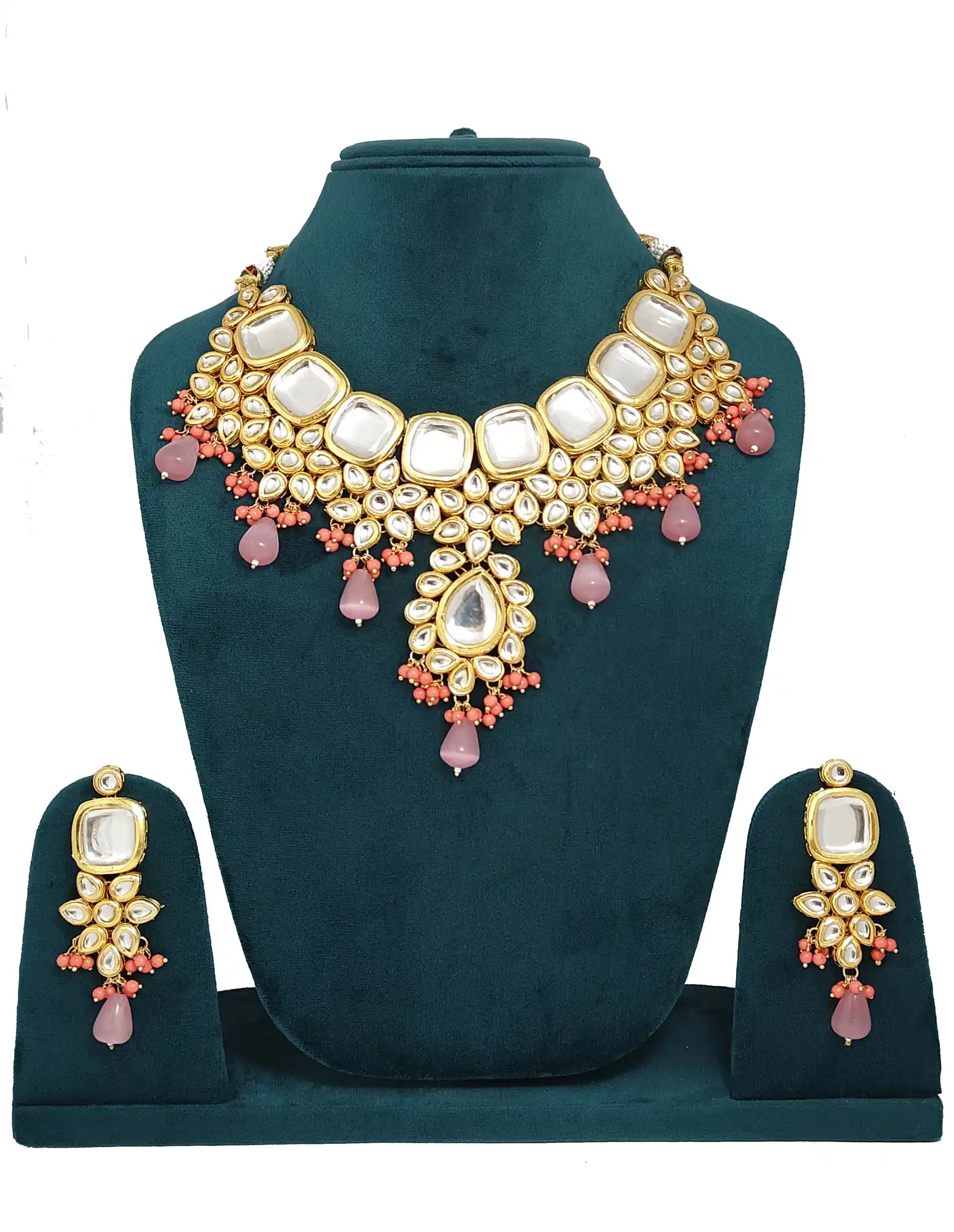 Front View of Monalisa Stone Bridal Kundan Set - for jewellery making
