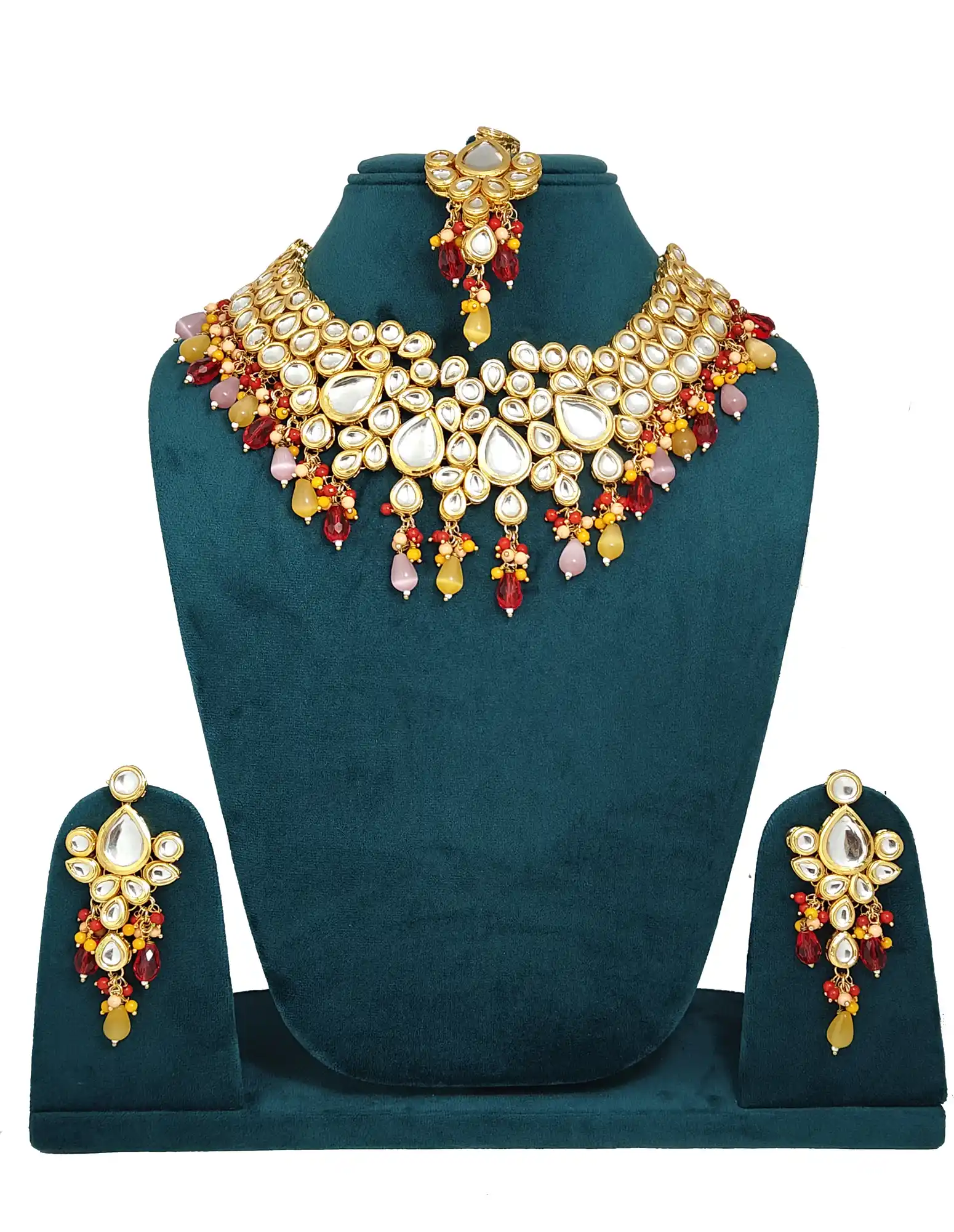 Multi-Coloured Kundan Studded Beaded Set - for jewellery making