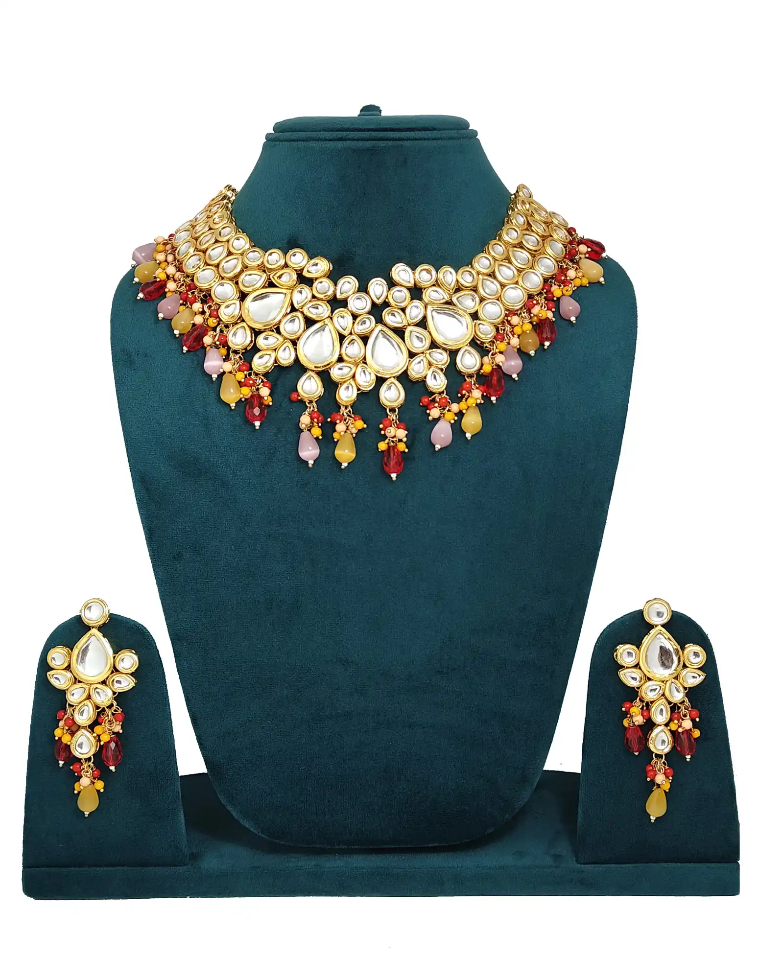 Multicolor Kundan Heavy Necklace Set - for jewellery making