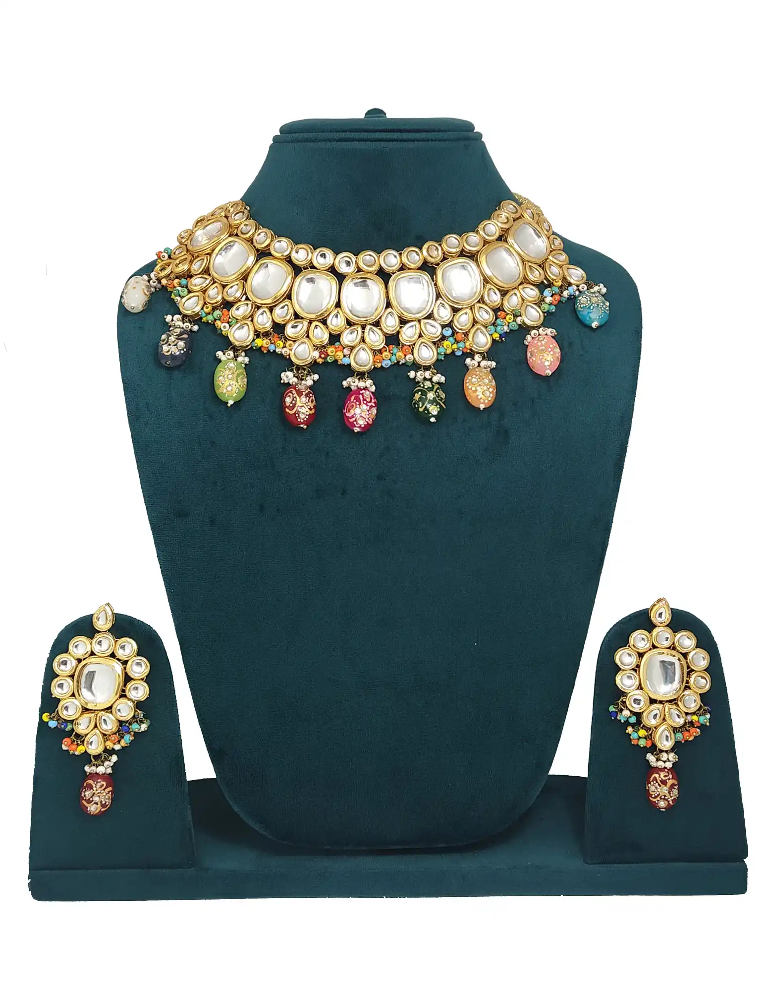 Gold Plated Multicolor Handcrafted Kundan Necklace - for jewellery making