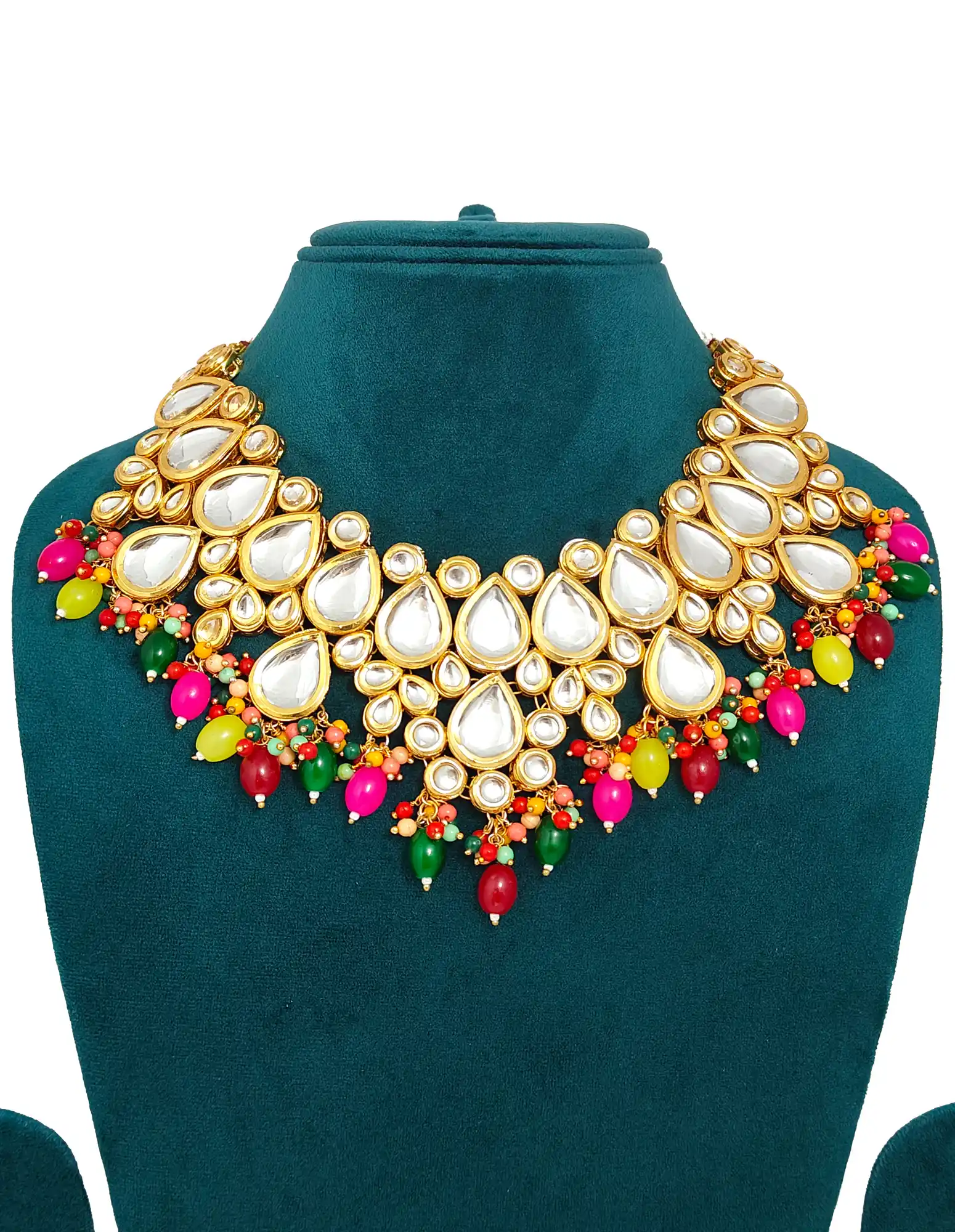 Wedding wear Multicolor Kundan Bridal Set - Multicolor Multicolor Kundan Jewellery Set - Image 3