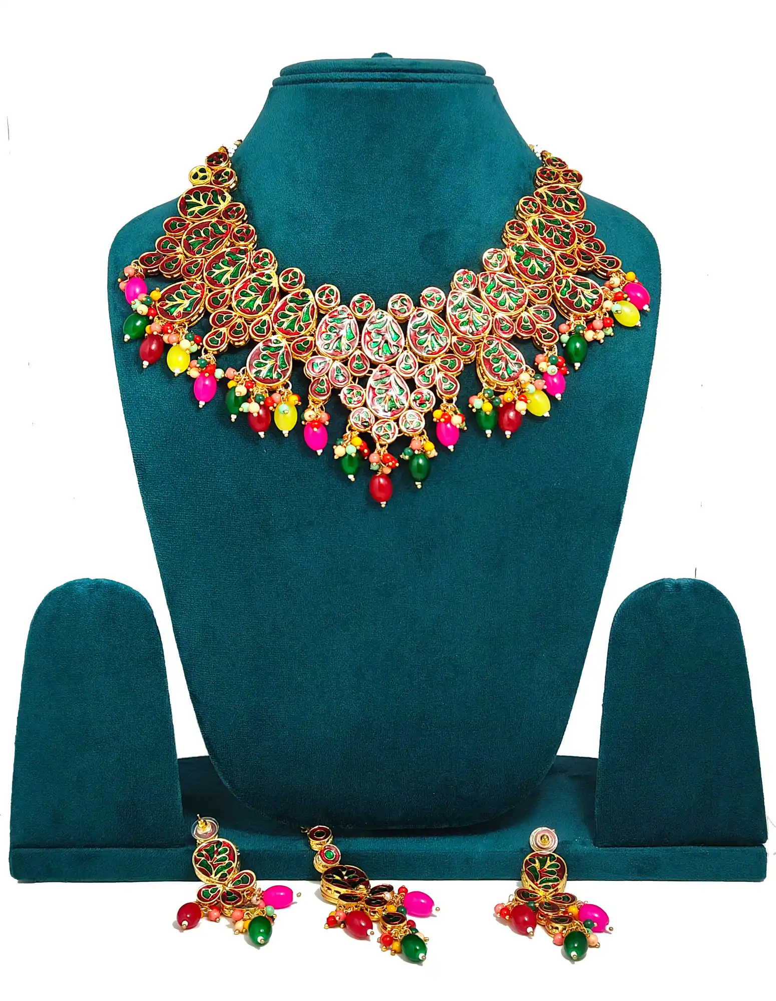 Back side of Multicolor Kundan Bridal Set - Multicolor Multicolor Kundan Jewellery Set - Image 4