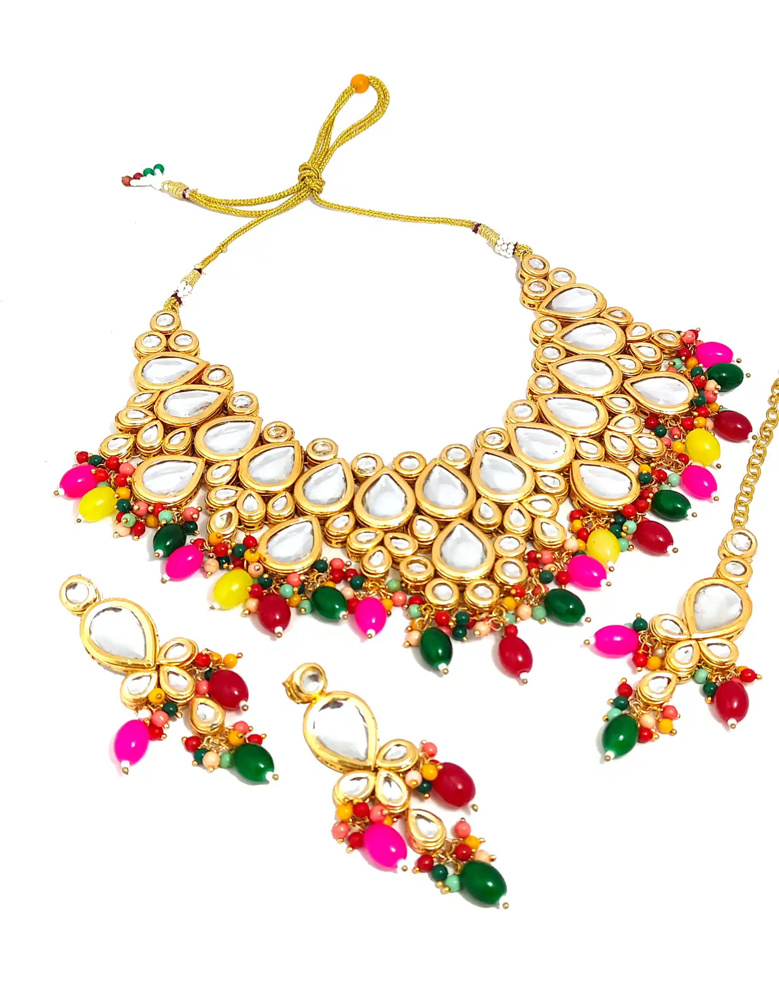Multicolor Kundan Bridal Set main view - Multicolor Multicolor Kundan Jewellery Set - Image 5