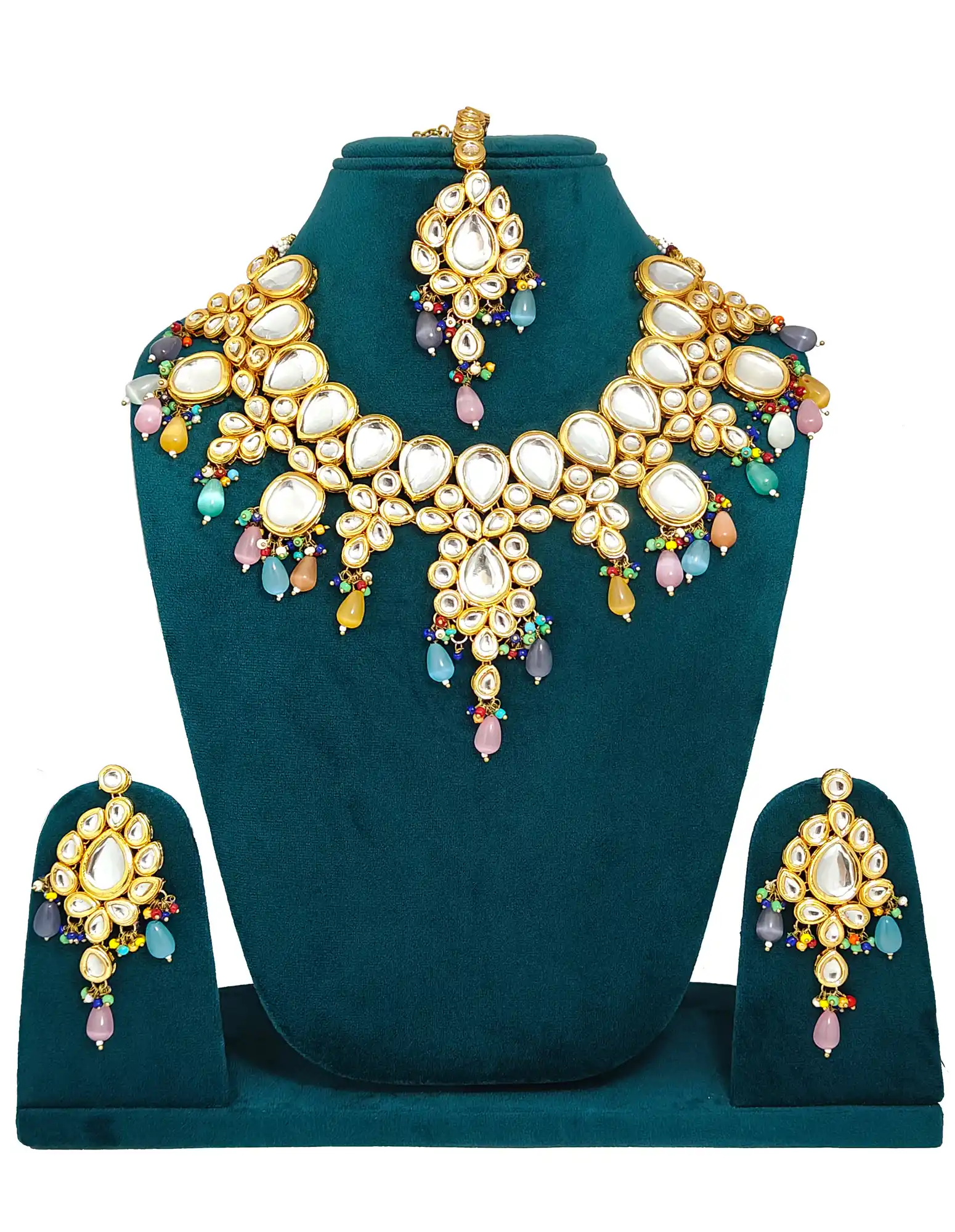 Multicolor Kundan Neckalce and Earring Set - for jewellery making
