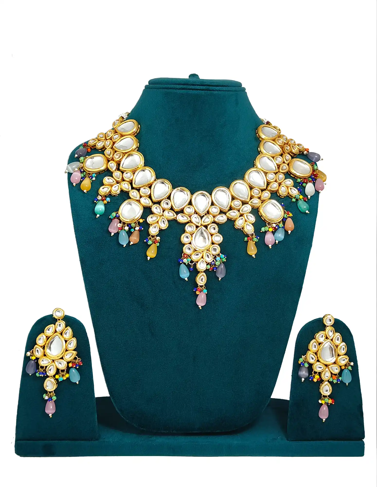 Multicolor Kundan Neckalce and Earring Set - for jewellery making