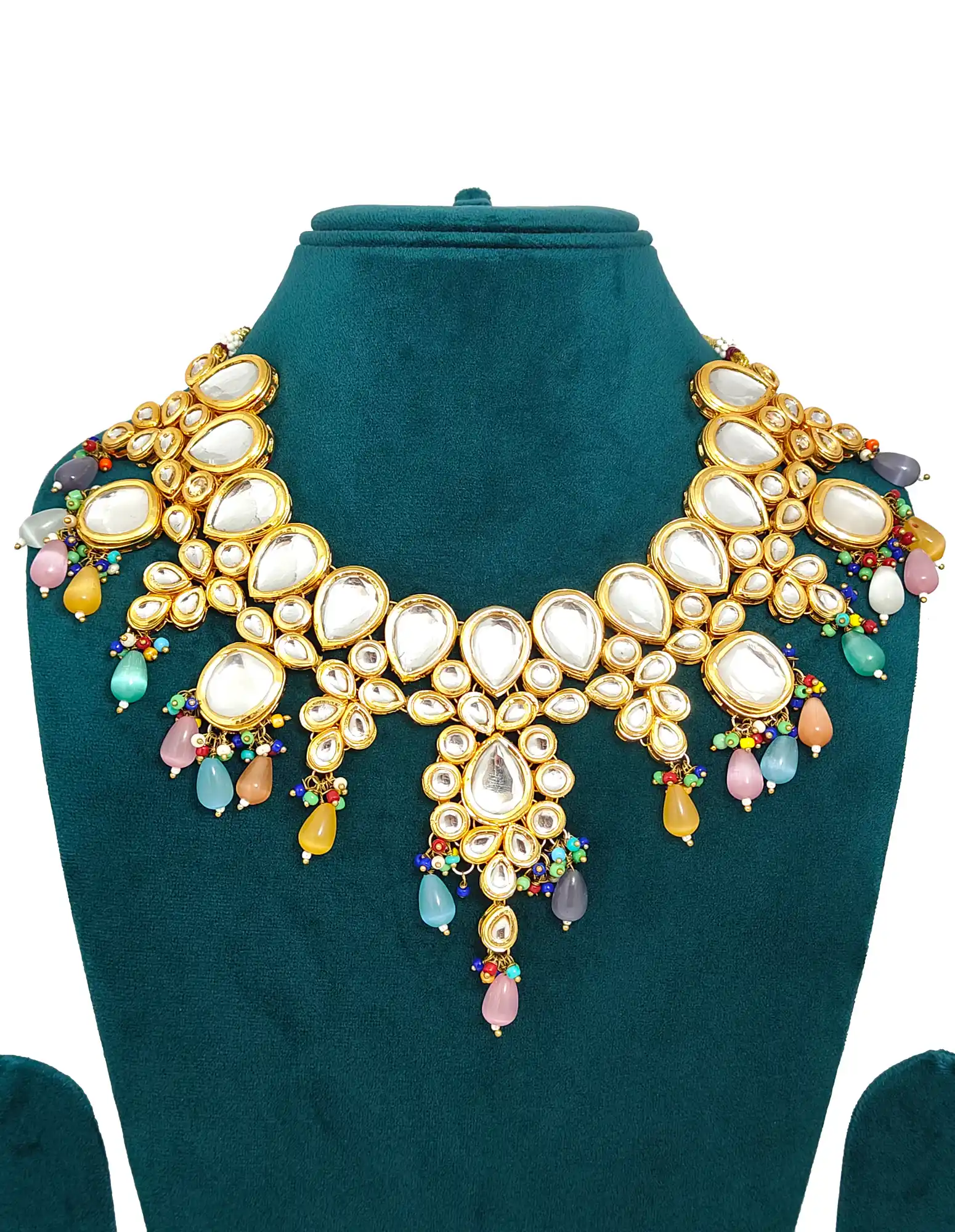 Multicolor Kundan Neckalce and Earring Set - Multicolor Kundan Necklace Monalisa Set - Image 3